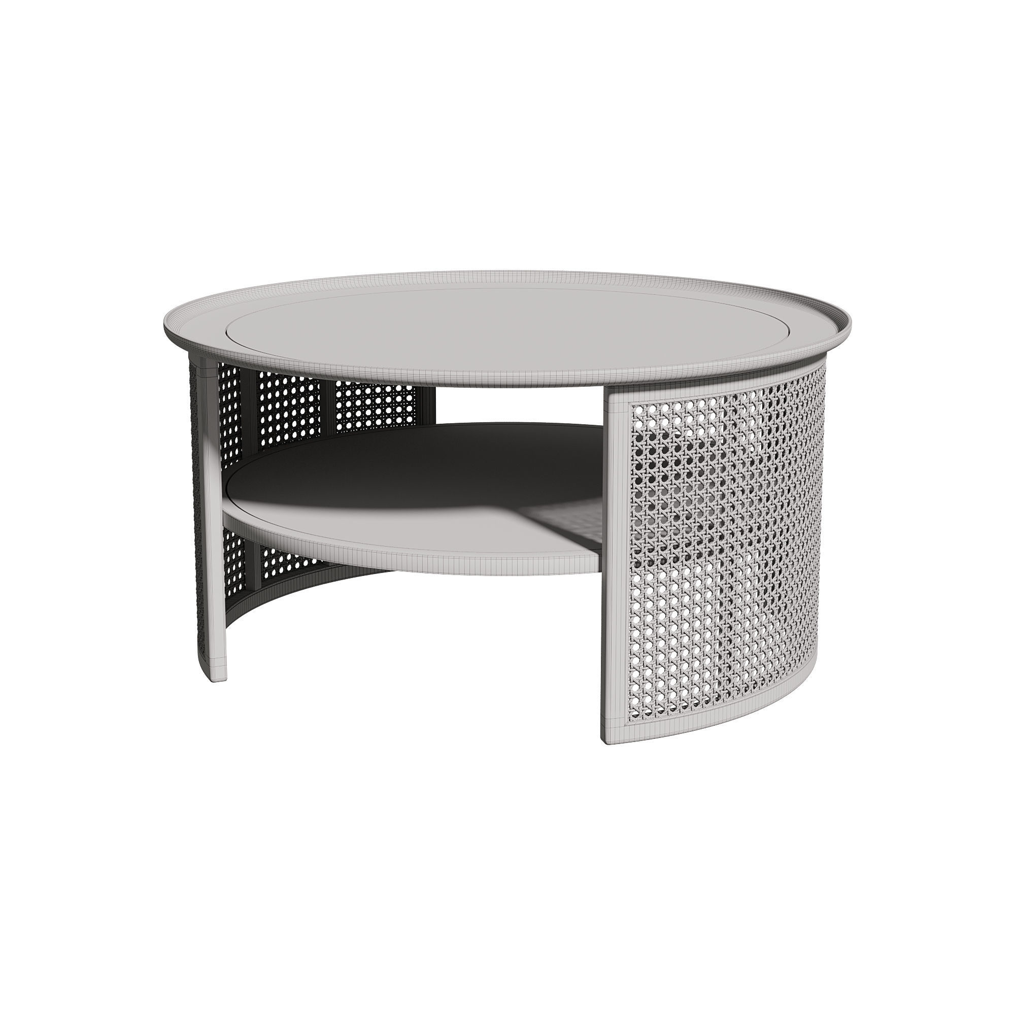 Homary 2-Tiered Japandi Round Wood Rattan Coffee Table 3D model_3