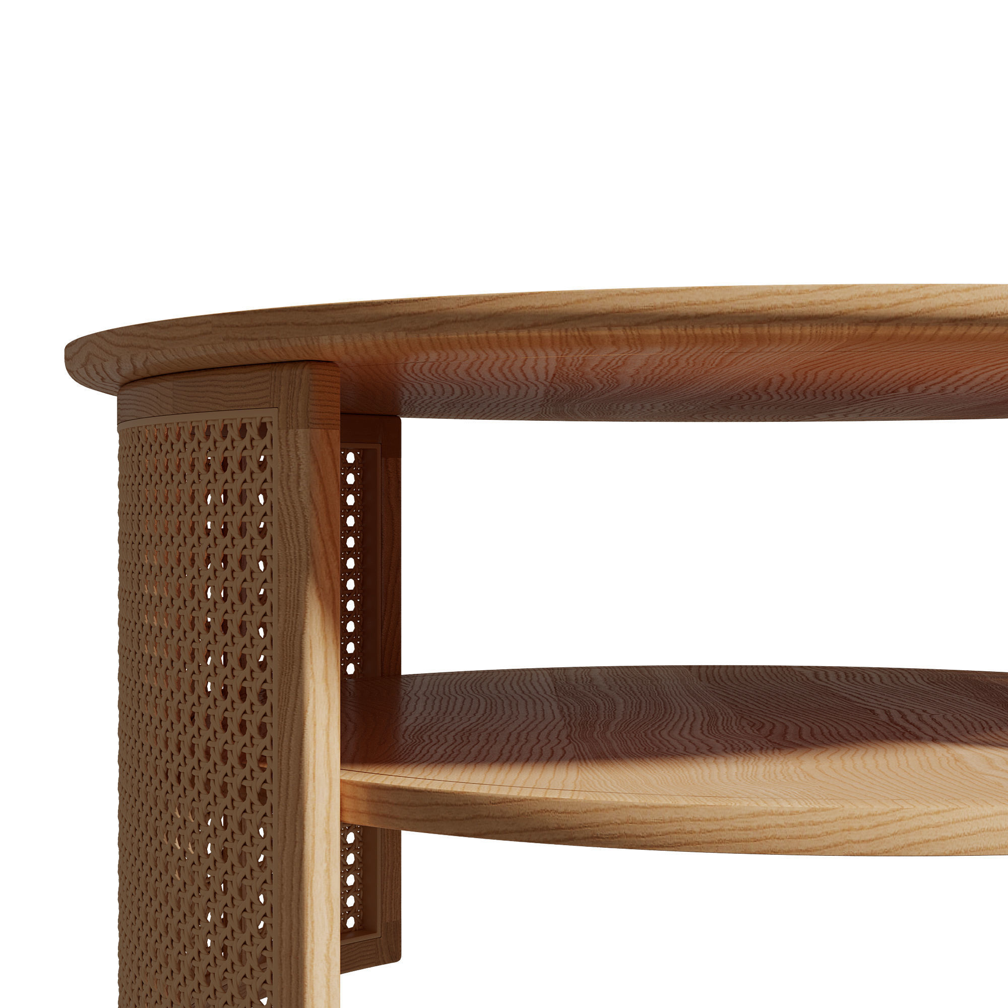 Homary 2-Tiered Japandi Round Wood Rattan Coffee Table 3D model_23