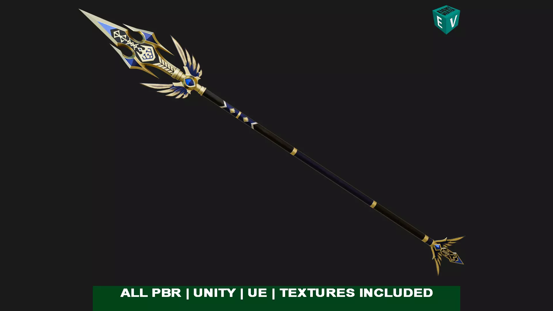 Fantasy Trident 05 All PBR Unity UE Textures Included Low-poly 3D model_0