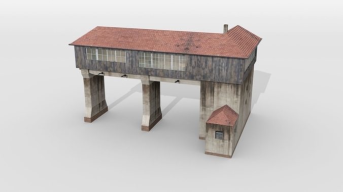 Old gantry signal tower Low-poly 3D model 4