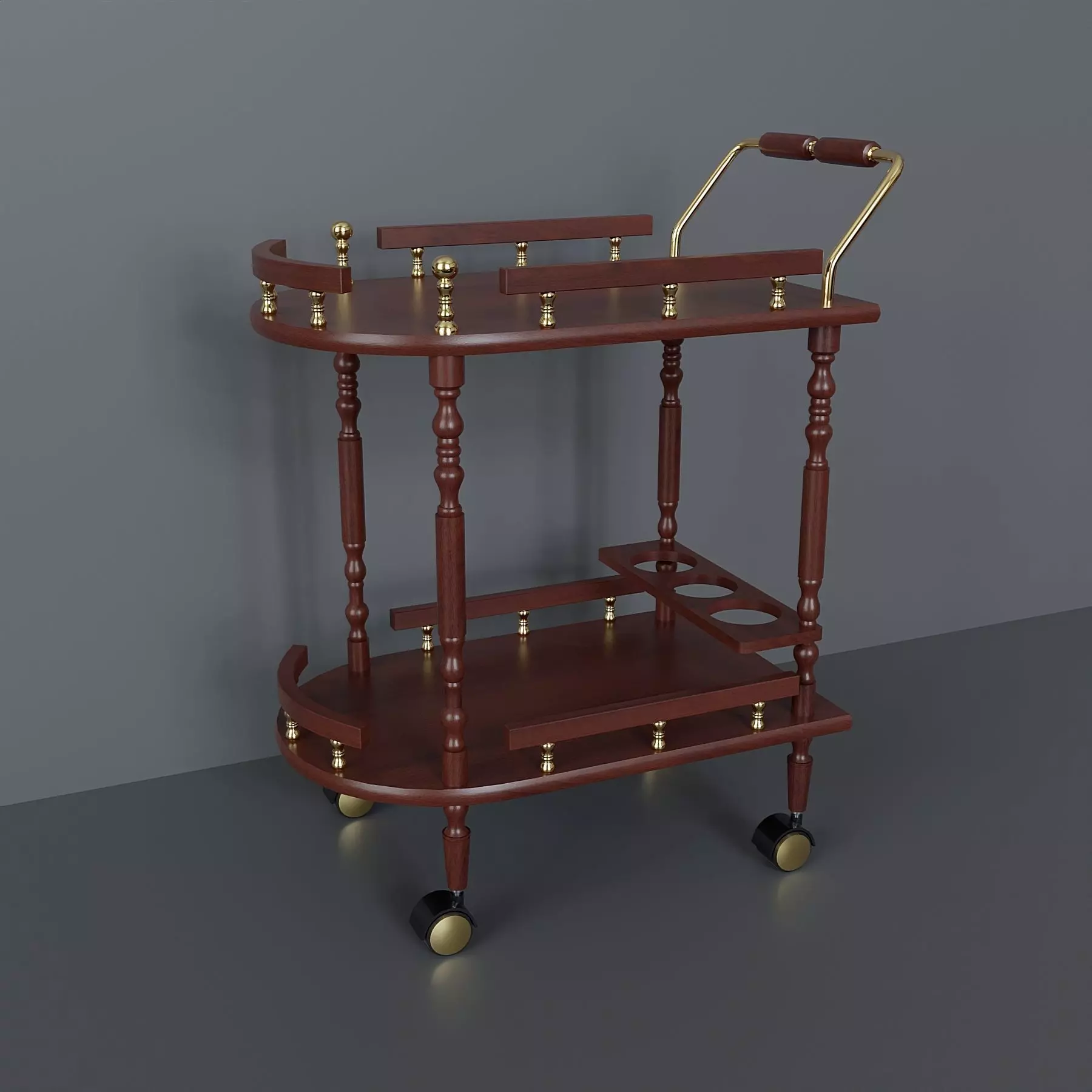 2 Tier Serving Cart with Casters 3D model_0