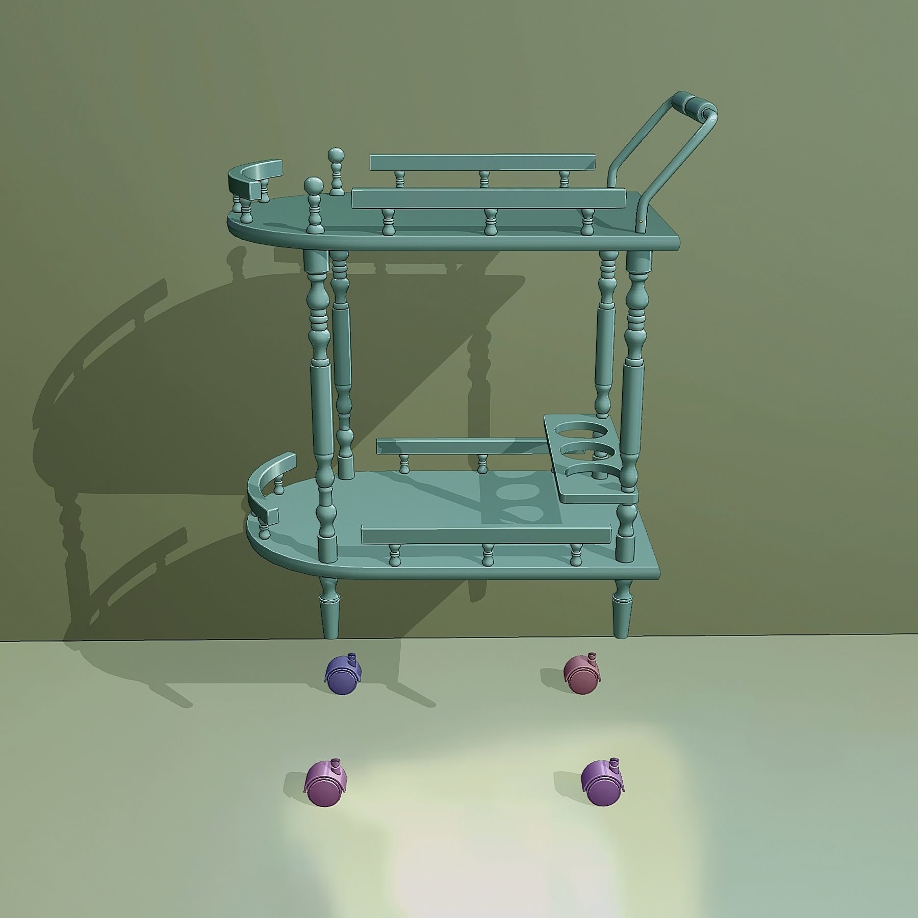 2 Tier Serving Cart with Casters 3D model_4