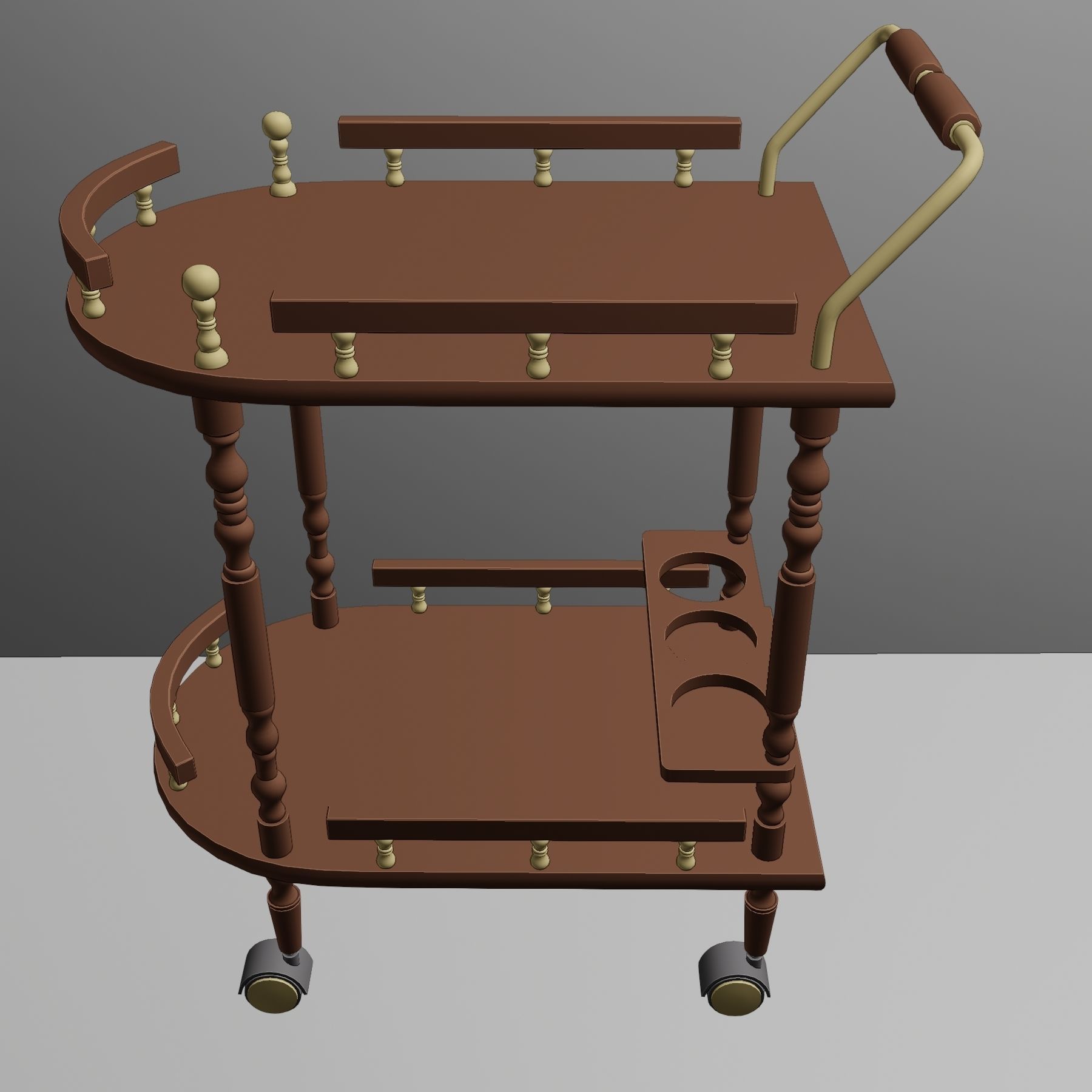 2 Tier Serving Cart with Casters 3D model_5