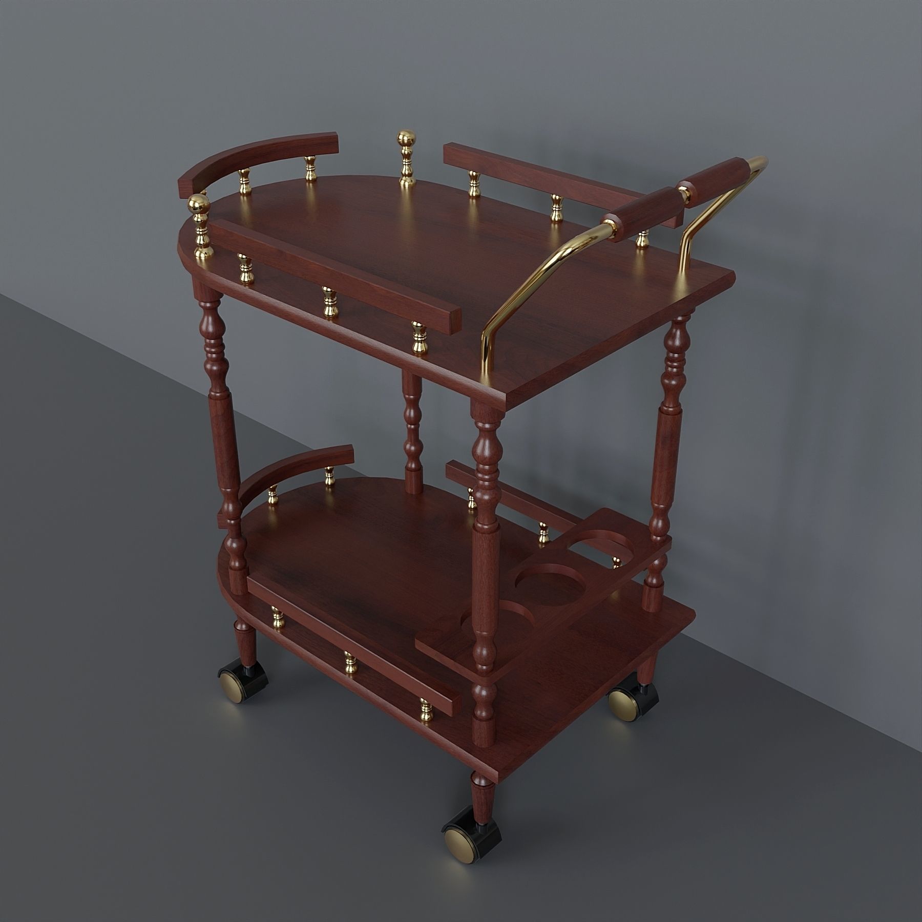 2 Tier Serving Cart with Casters 3D model_1