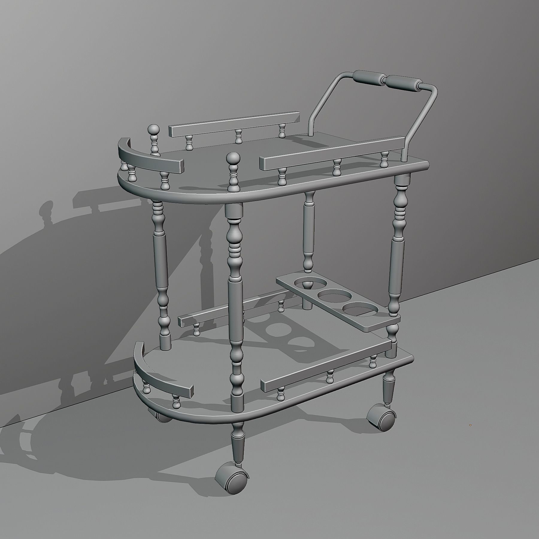 2 Tier Serving Cart with Casters 3D model_3
