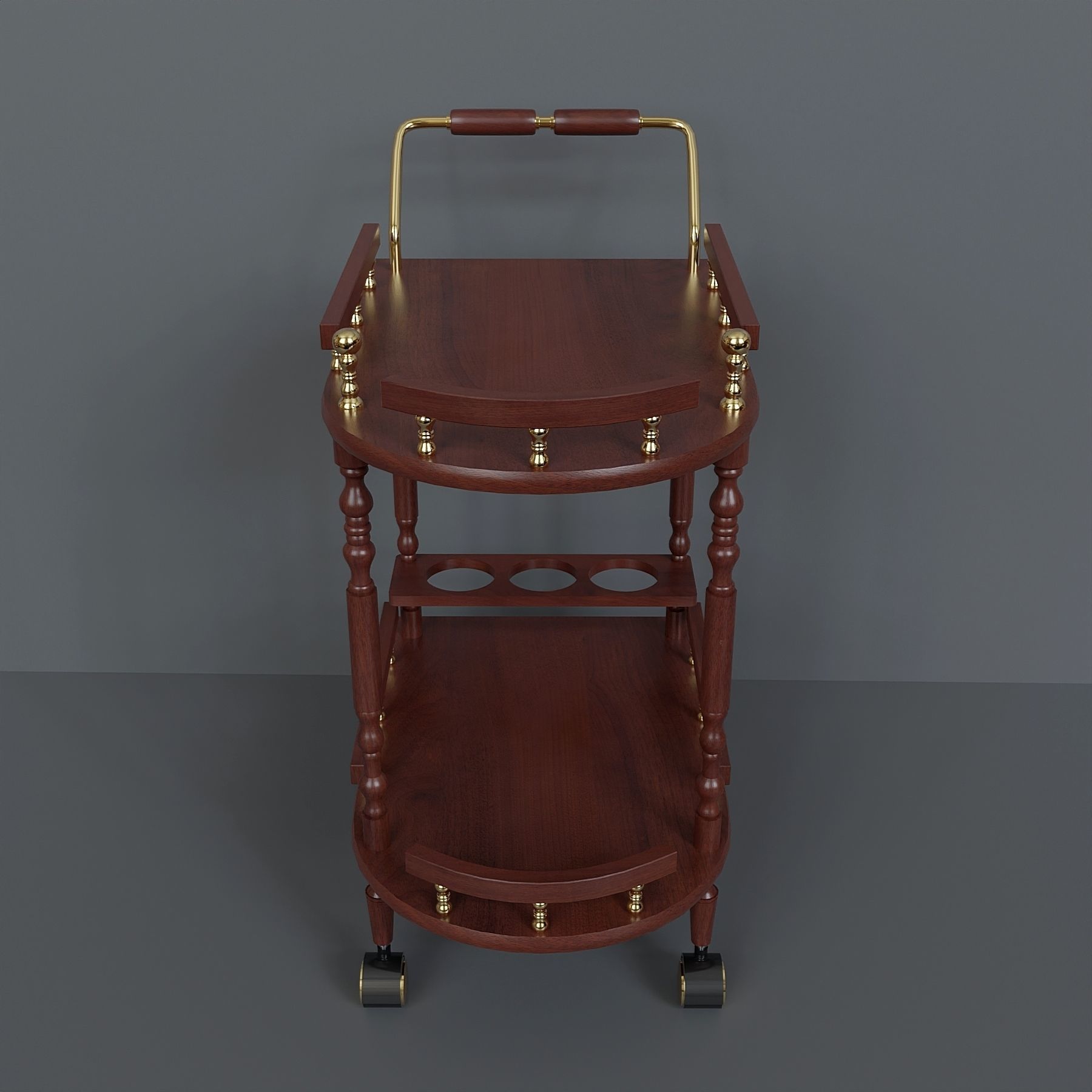 2 Tier Serving Cart with Casters 3D model_2