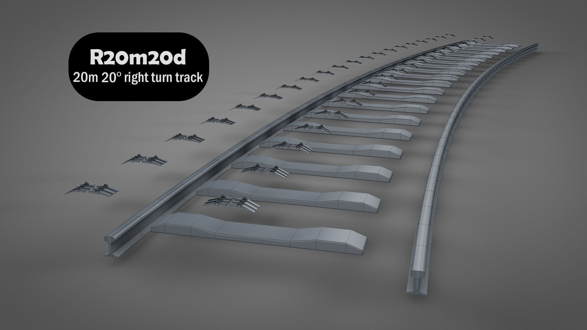 Modular Railway Track Lite Collection Low-poly 3D model_11