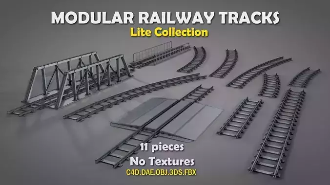 Modular Railway Track Lite Collection Low-poly 3D model