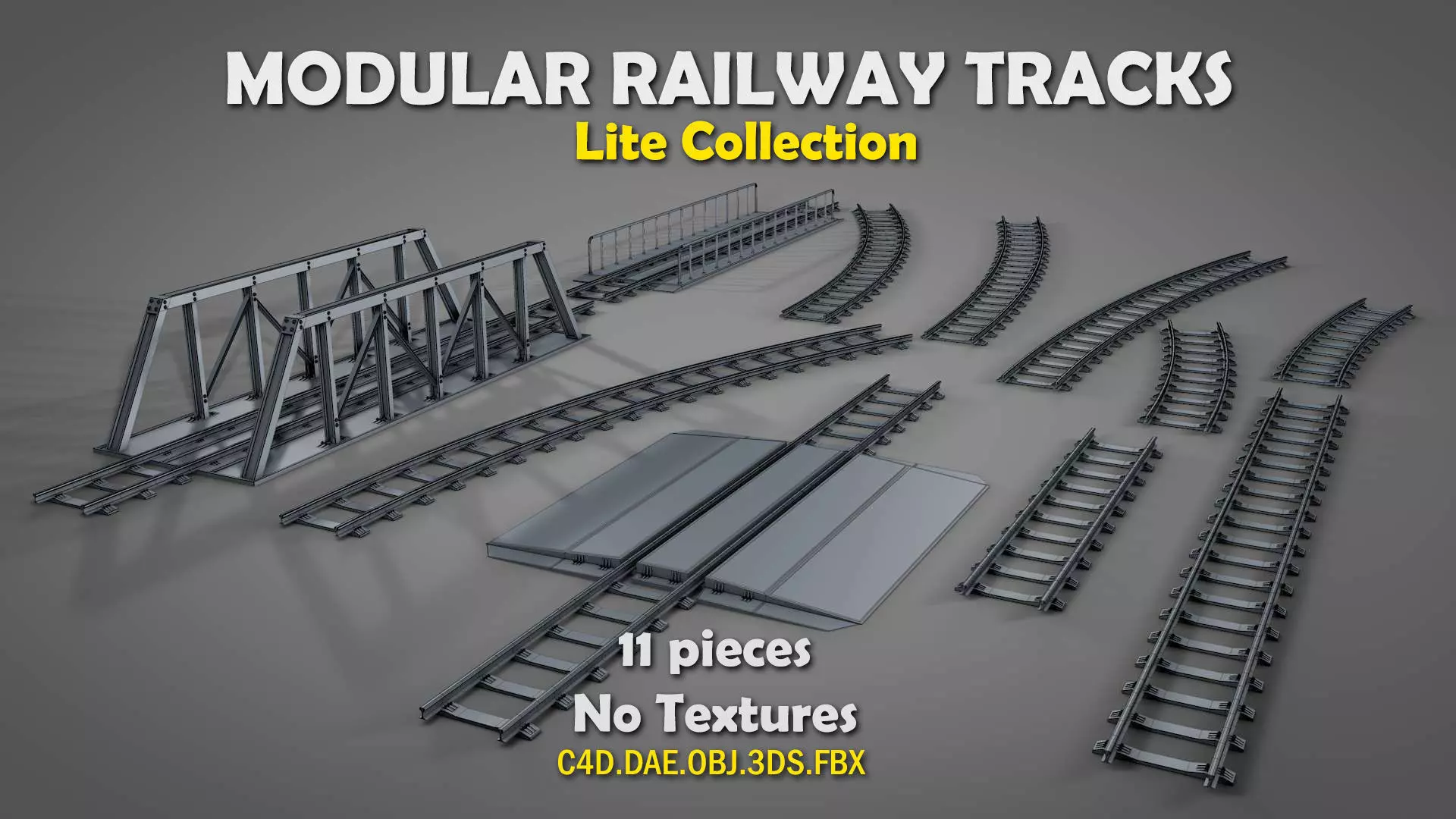 Modular Railway Track Lite Collection Low-poly 3D model_0