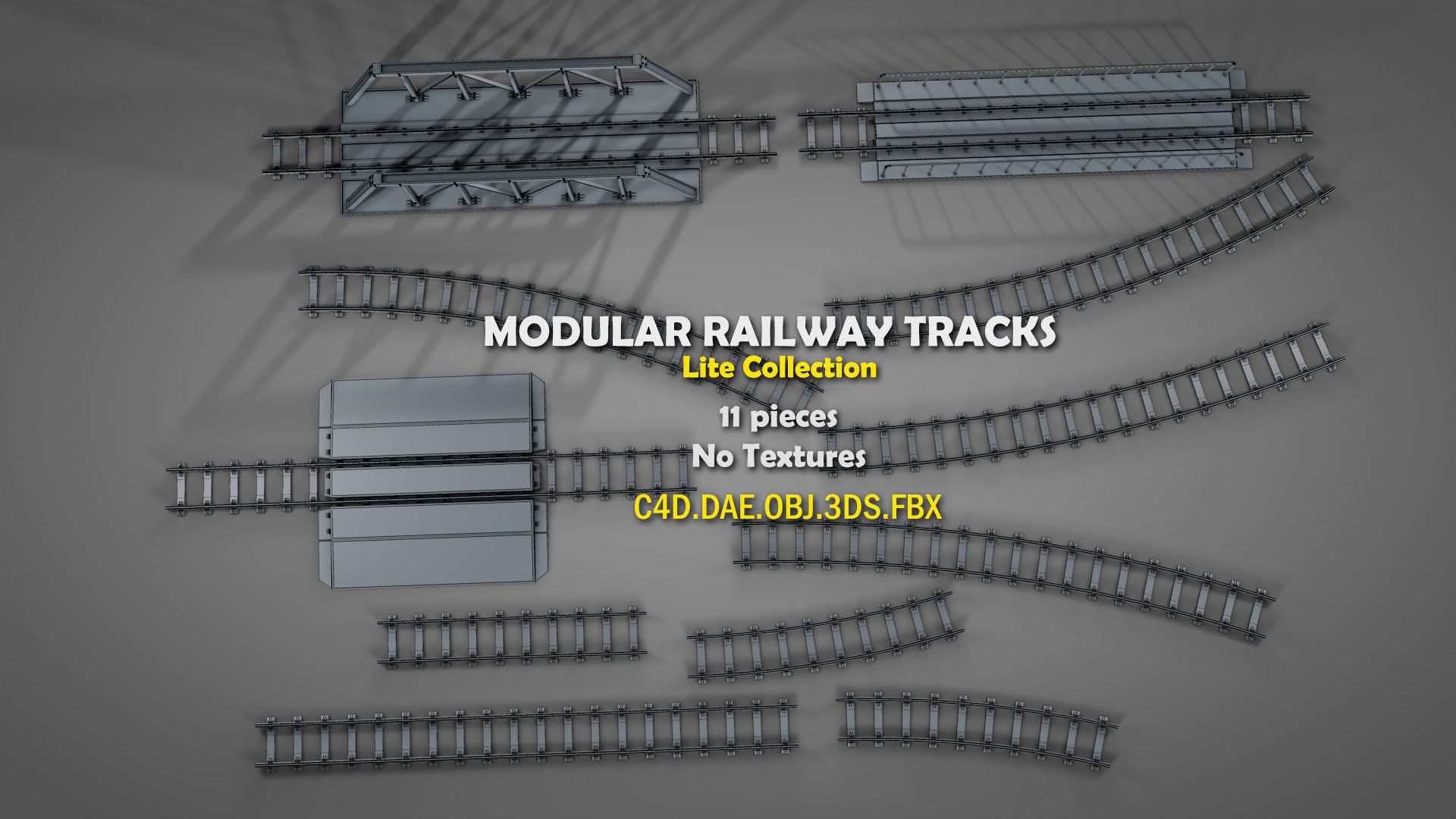 Modular Railway Track Lite Collection Low-poly 3D model_1
