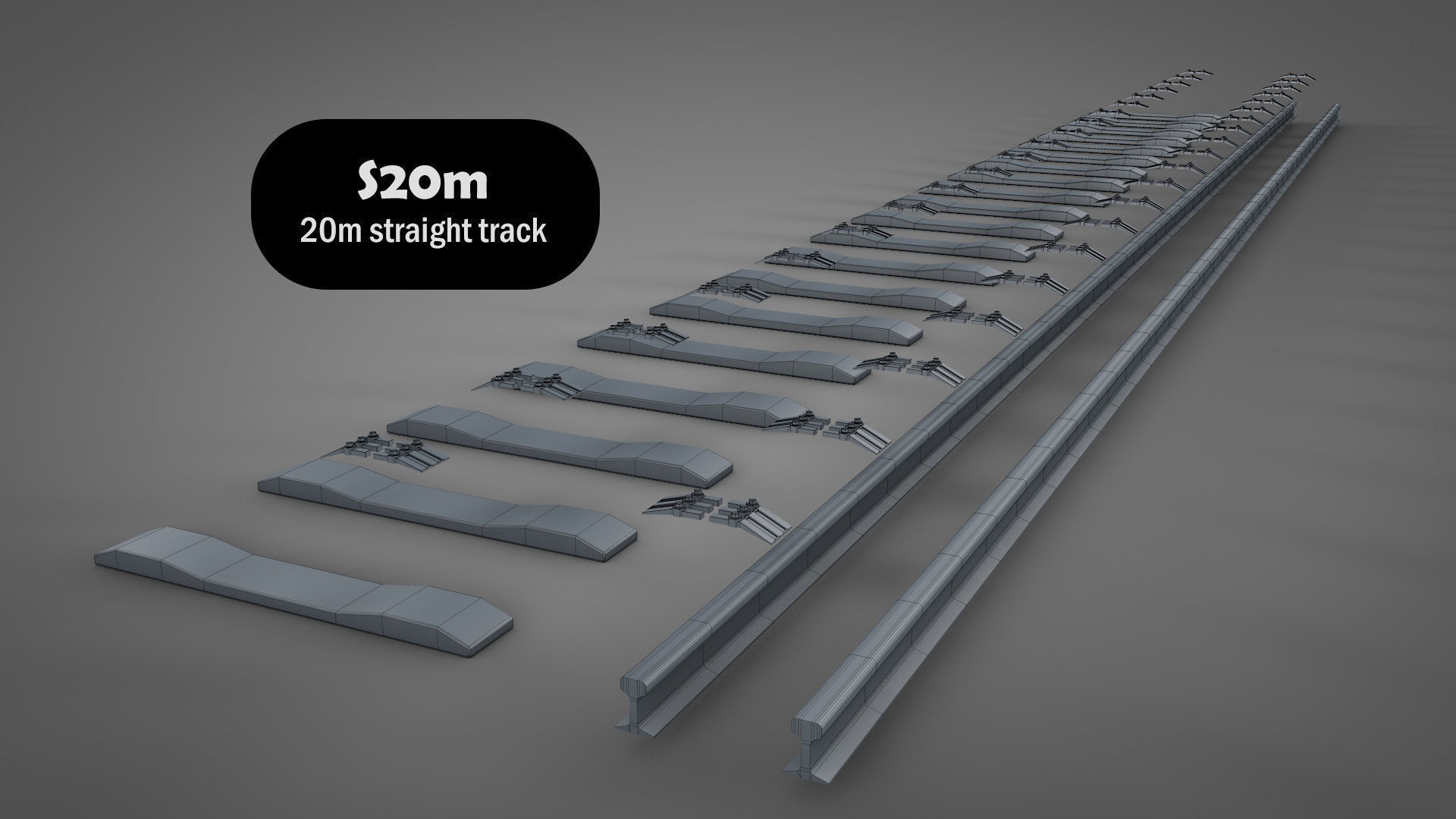 Modular Railway Track Lite Collection Low-poly 3D model_9