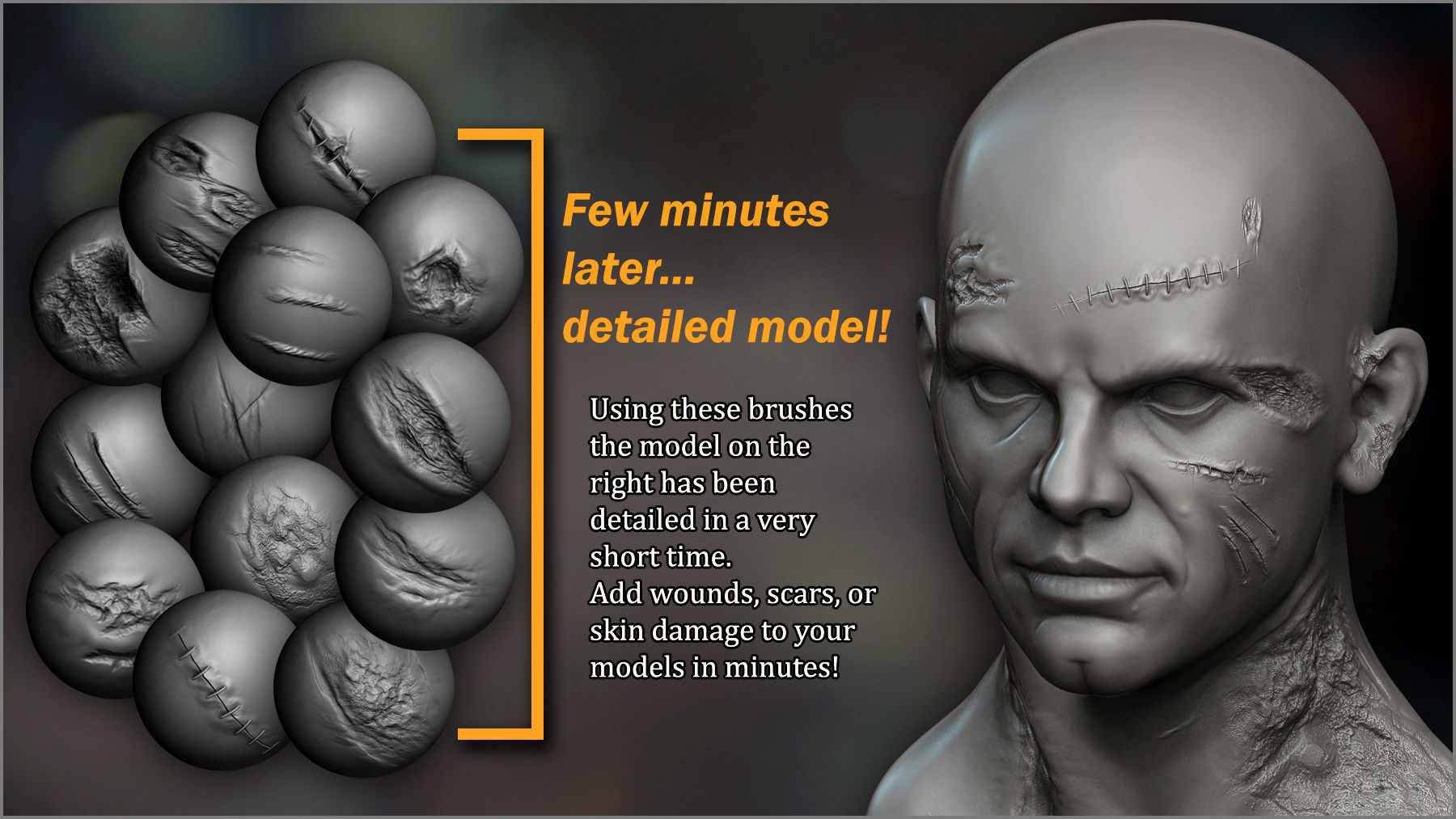 Wounds and Scars Maker 300 ZBrush Brushes 60 Alphas 3D model_2