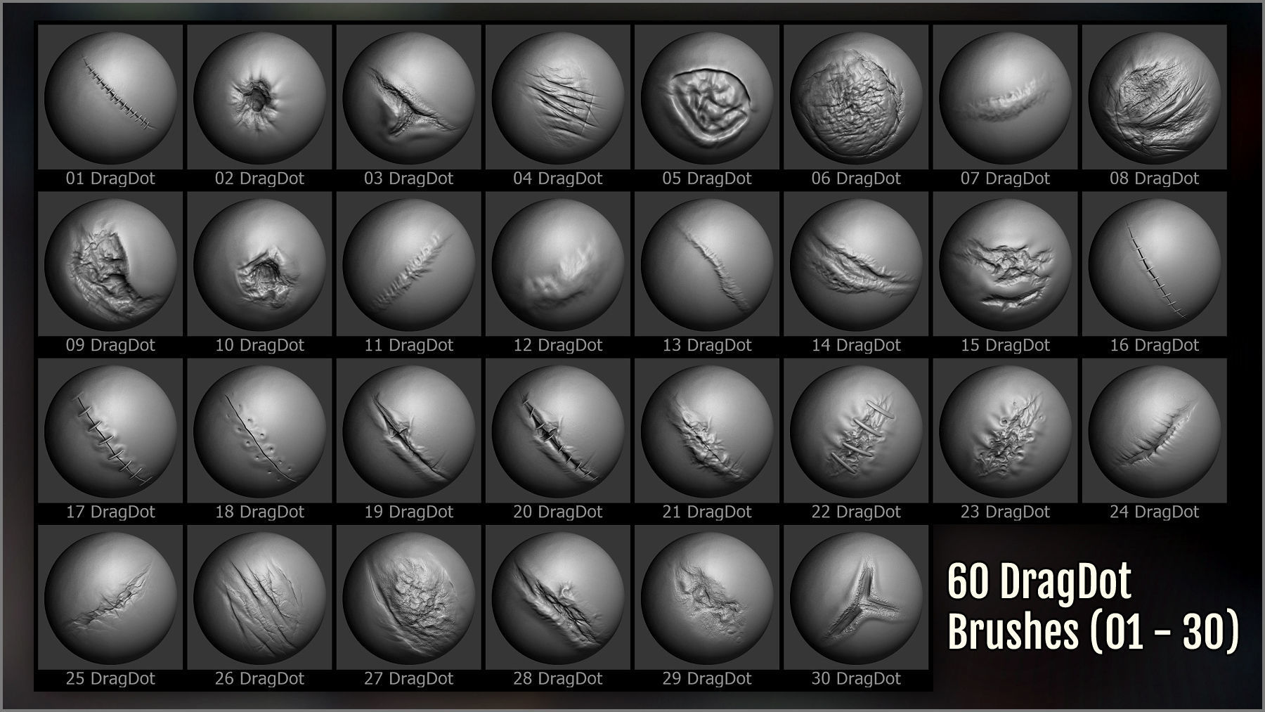 Wounds and Scars Maker 300 ZBrush Brushes 60 Alphas 3D model_3