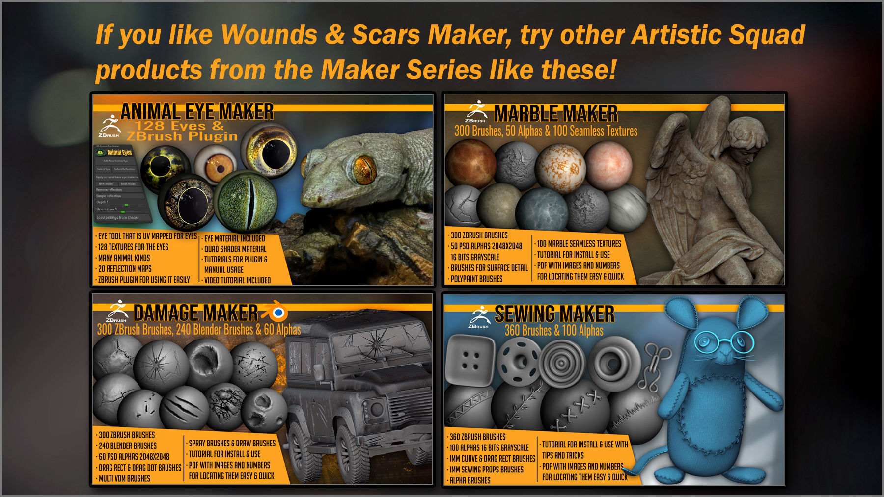 Wounds and Scars Maker 300 ZBrush Brushes 60 Alphas 3D model_15