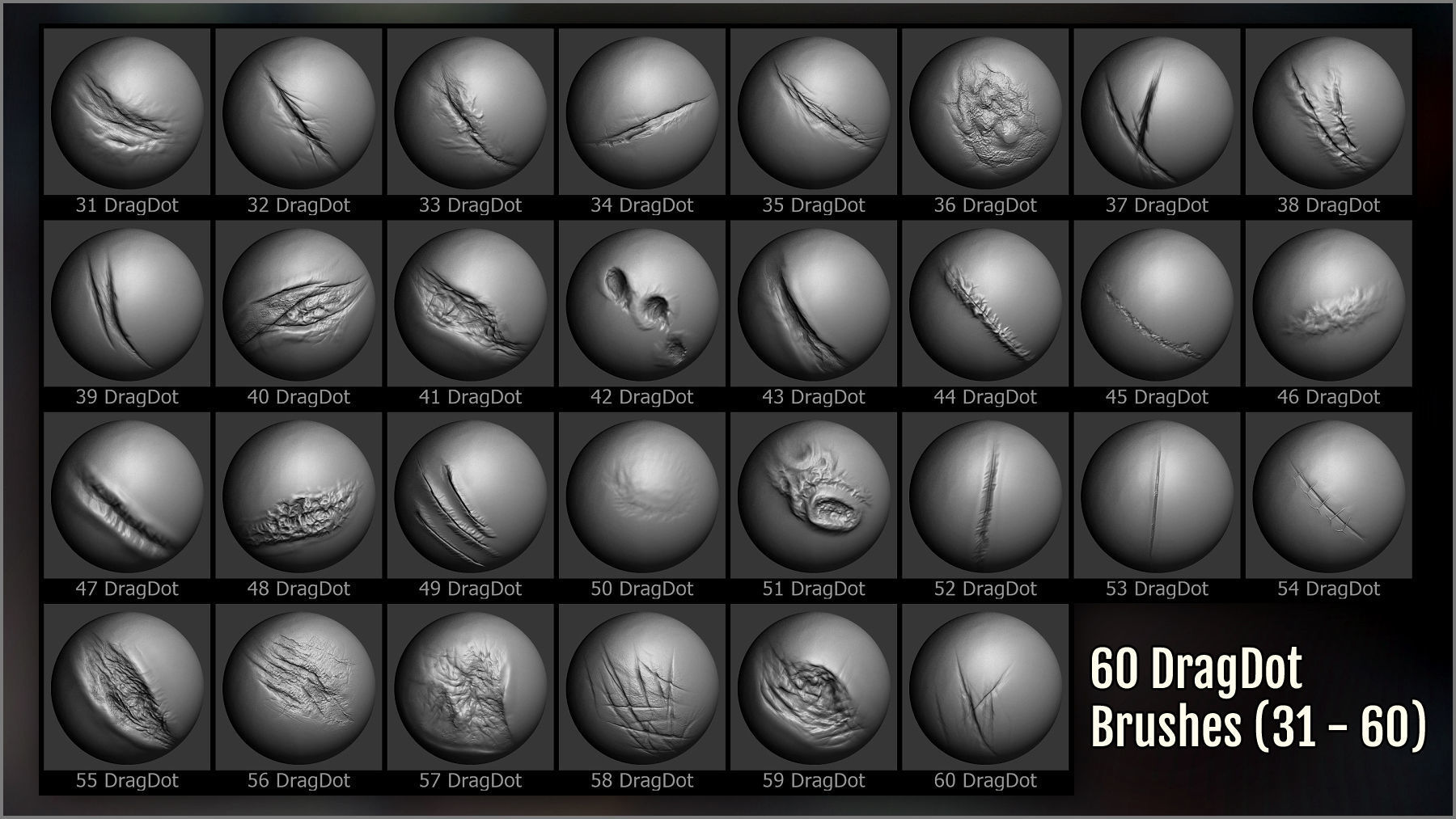 Wounds and Scars Maker 300 ZBrush Brushes 60 Alphas 3D model_4