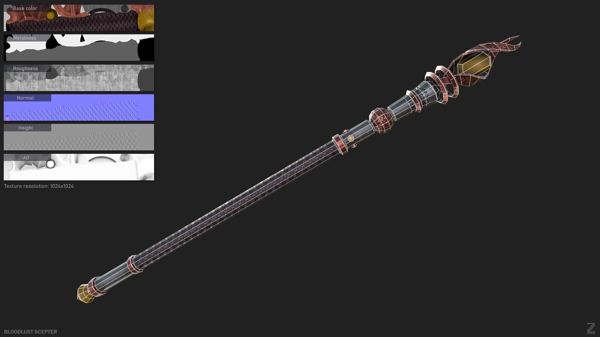 Bloodlust scepter Low-poly 3D model_1