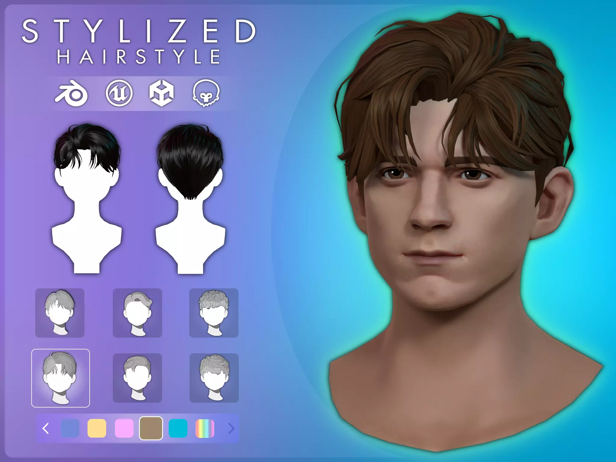 Game Hair - Stylized Male Hairstyle V10 Low-poly 3D model_0