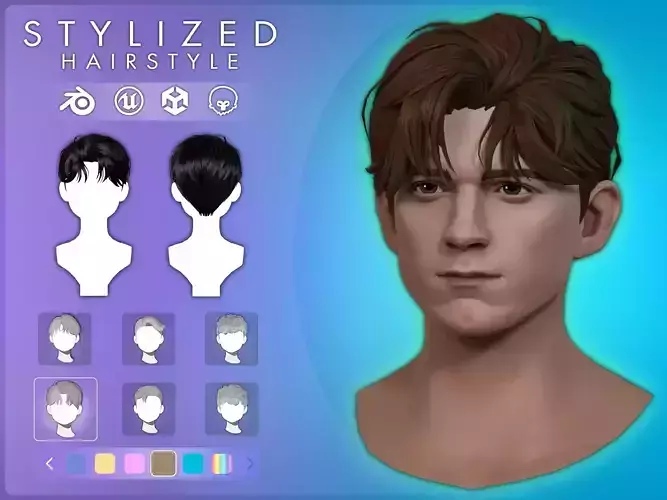 Game Hair - Stylized Male Hairstyle V10 Low-poly 3D model