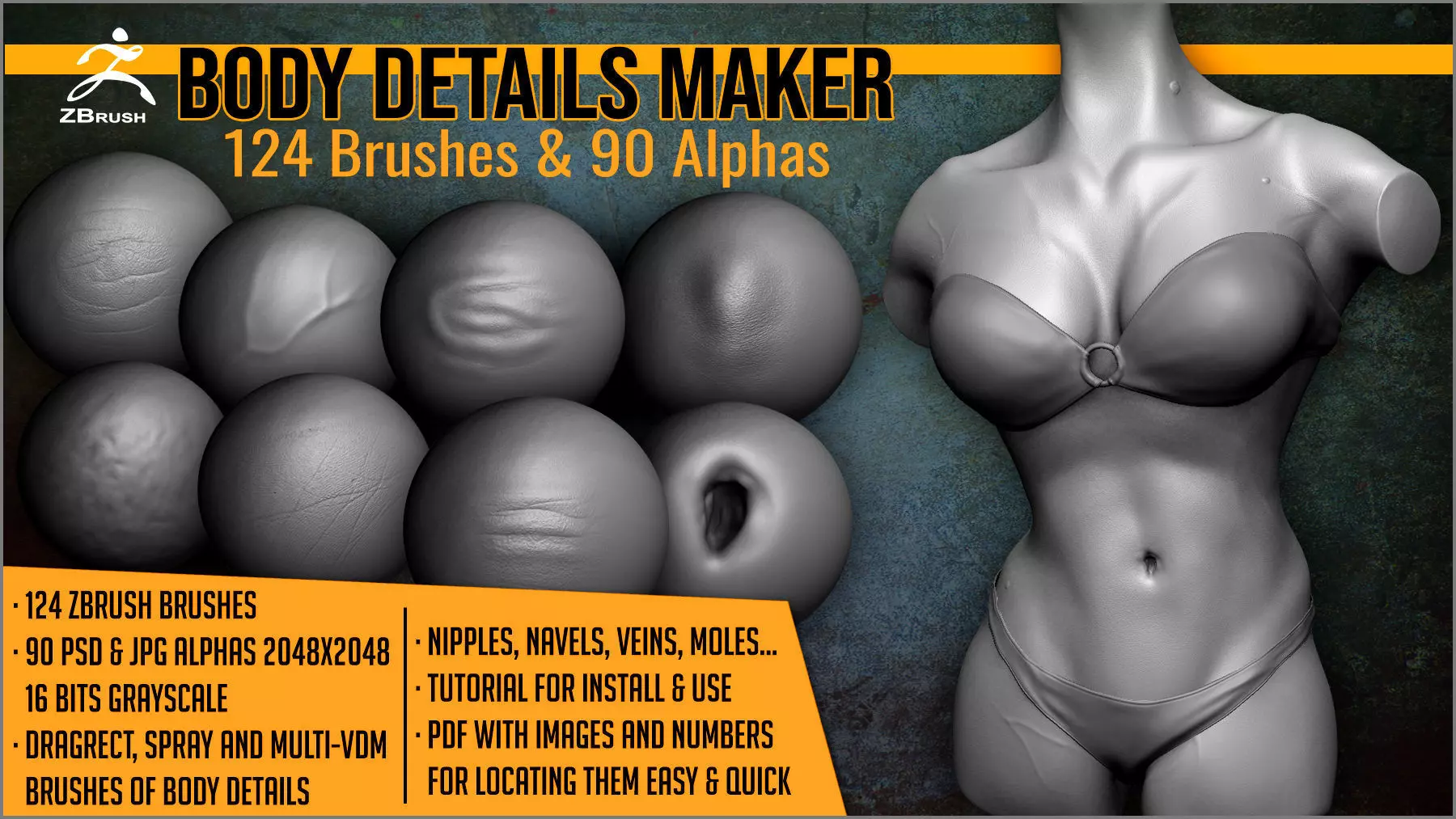 Body Details Maker 124 ZBrush Brushes 3D model_0