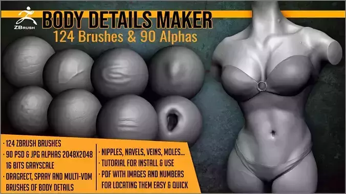 Body Details Maker 124 ZBrush Brushes 3D model Body Details Maker 124 ZBrush Brushes 3D model