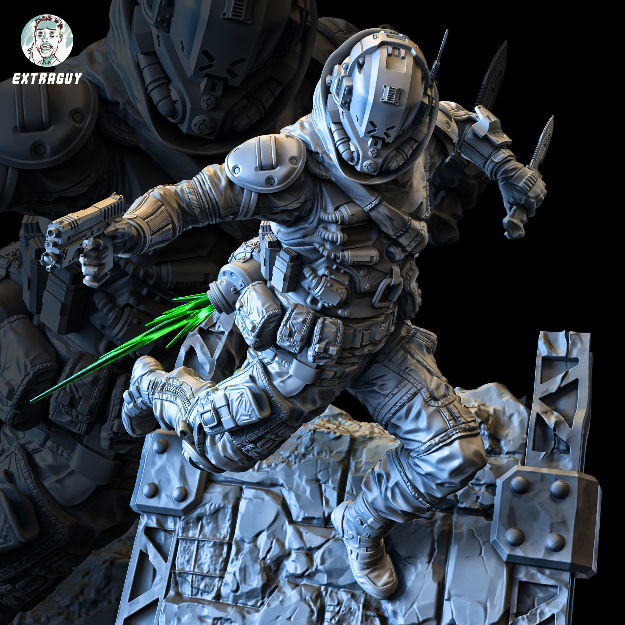 Wall Running Soldier 100mm 3D print model_1