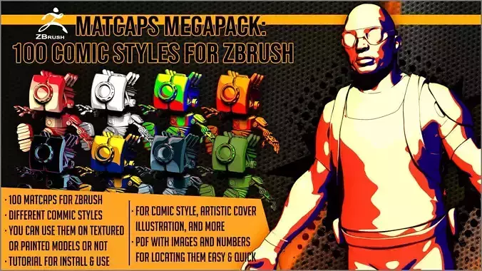 Matcaps Megapack 100 Comic Styles For ZBrush 3D model