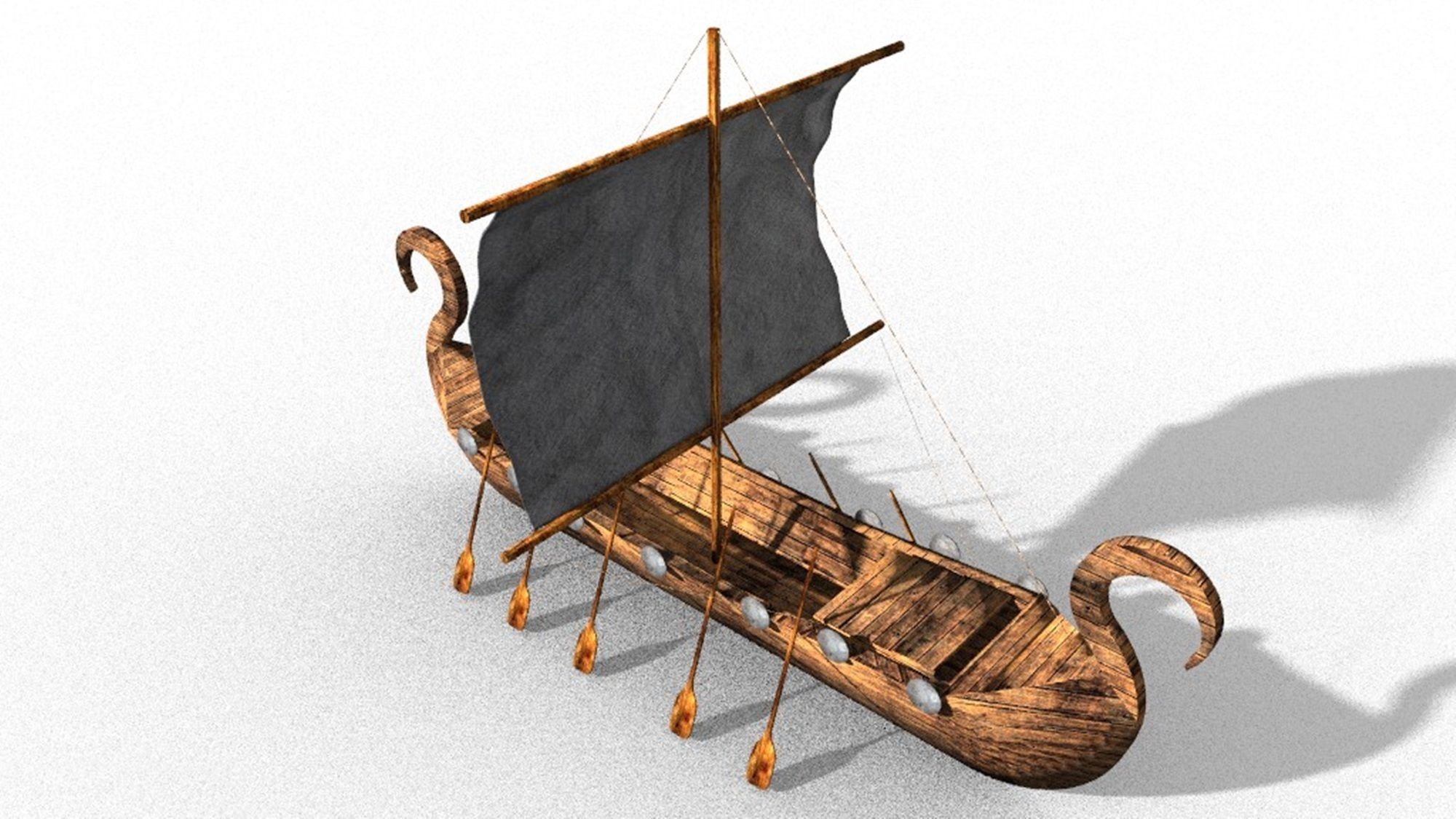 ancient viking boat Low-poly 3D model_1