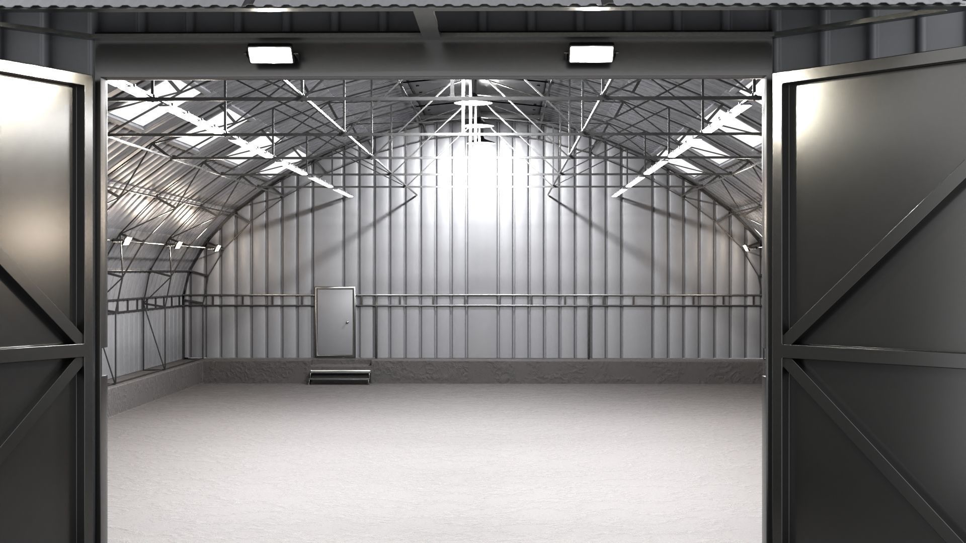 Arched hangar Free low-poly 3D model_3