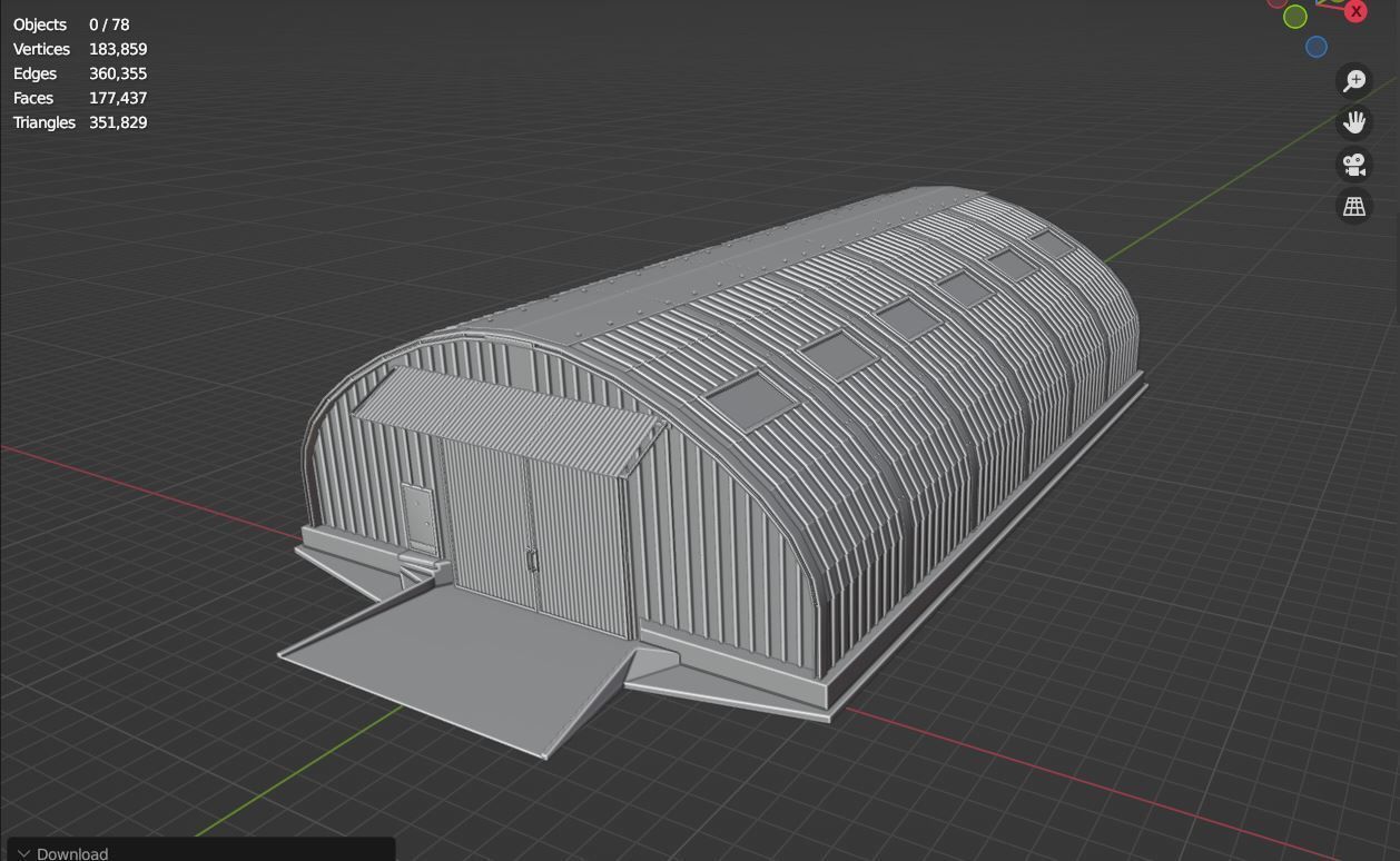 Arched hangar Free low-poly 3D model_1