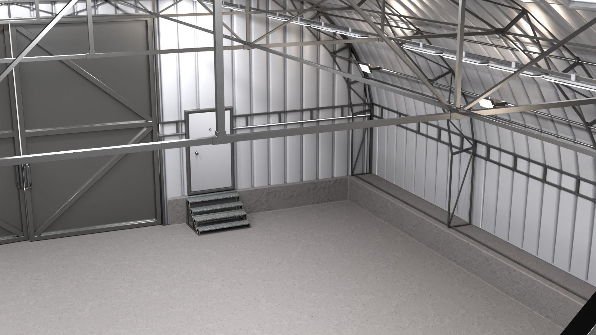 Arched hangar Free low-poly 3D model_5