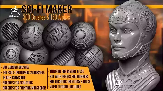 Sci-Fi Maker 300 ZBrush Brushes 3D model