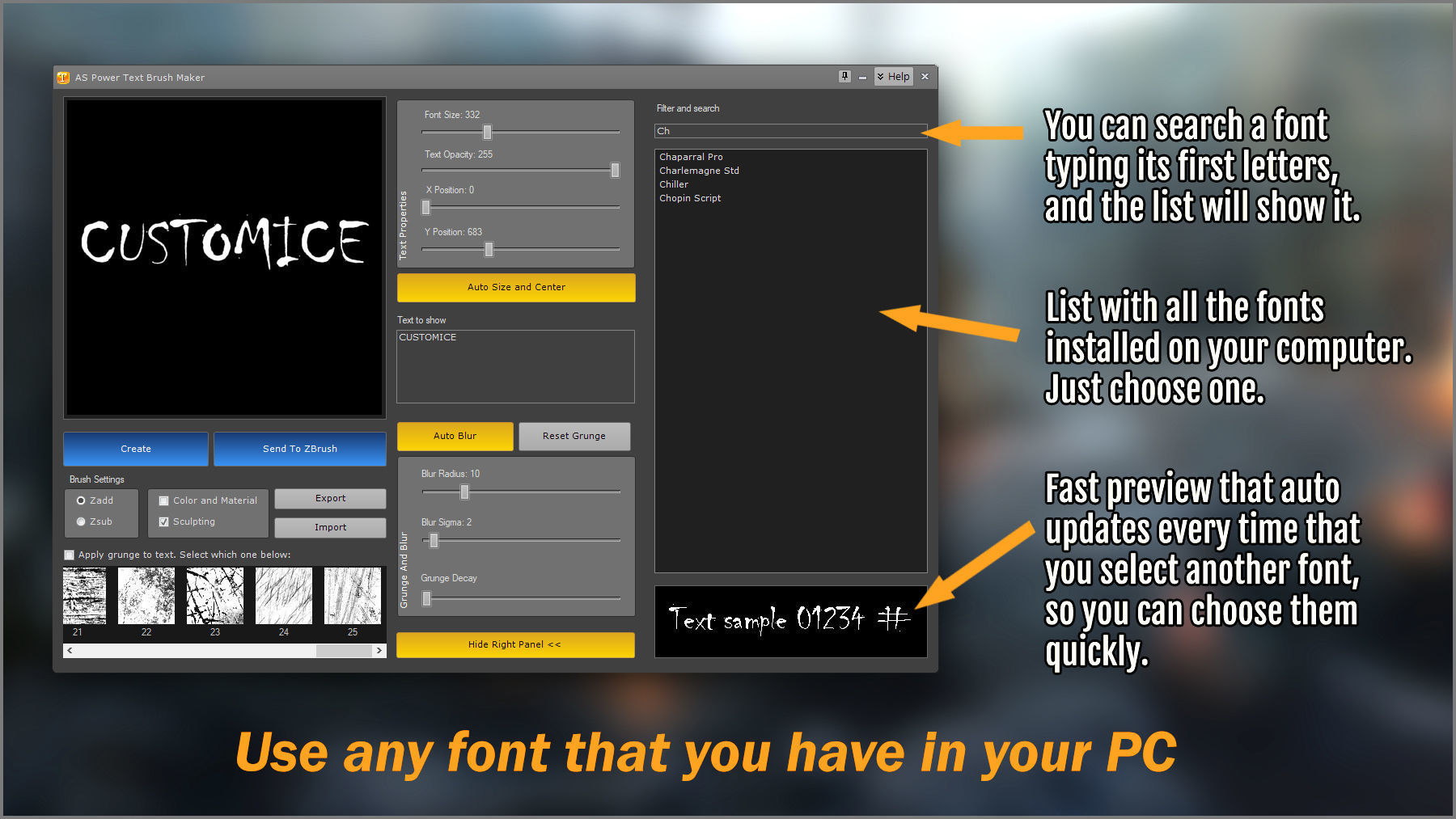 Power Text Brush Maker ZBrush Plugin 3D model_5