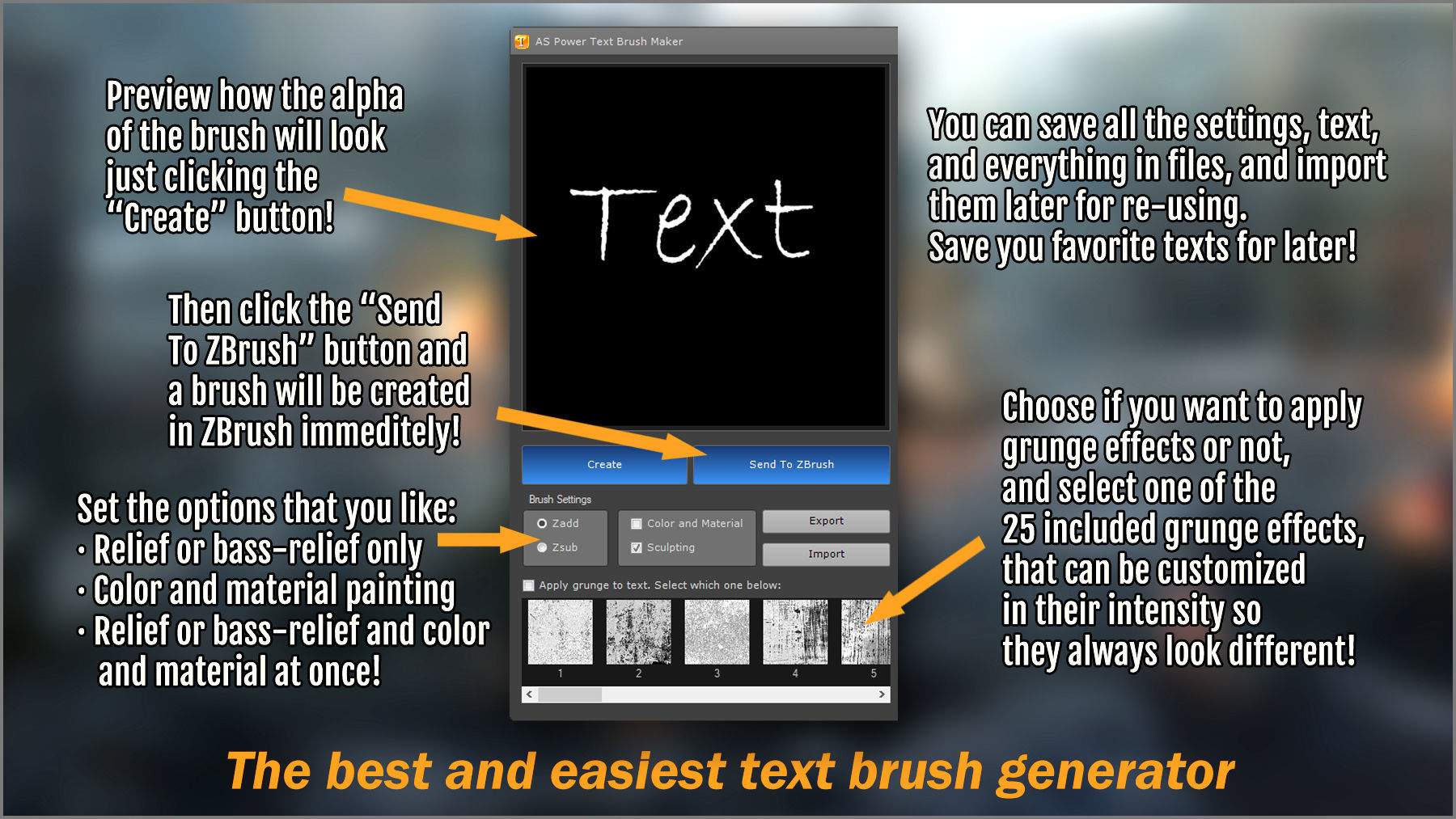 Power Text Brush Maker ZBrush Plugin 3D model_3