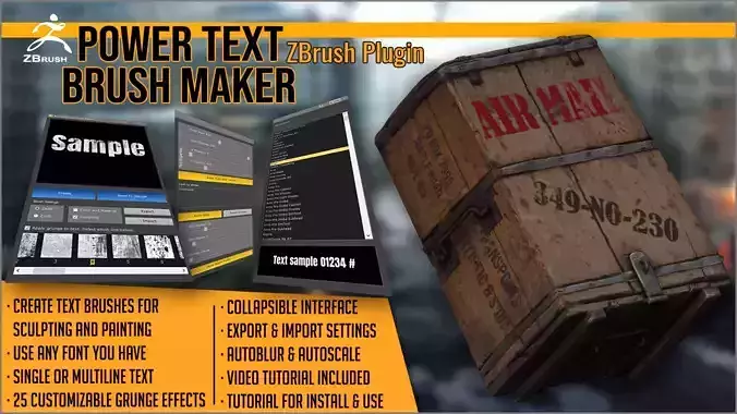 Power Text Brush Maker ZBrush Plugin 3D model Power Text Brush Maker ZBrush Plugin 3D model