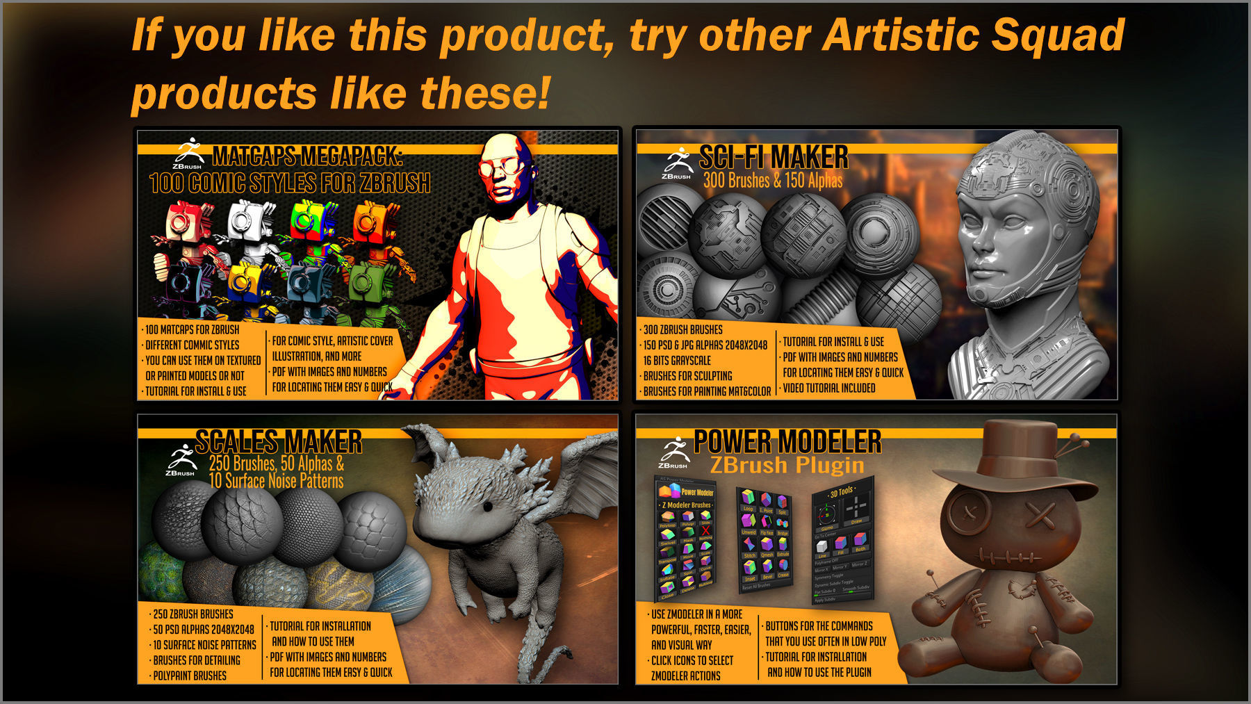 Monster Skin Maker 300 ZBrush Brushes 3D model_16