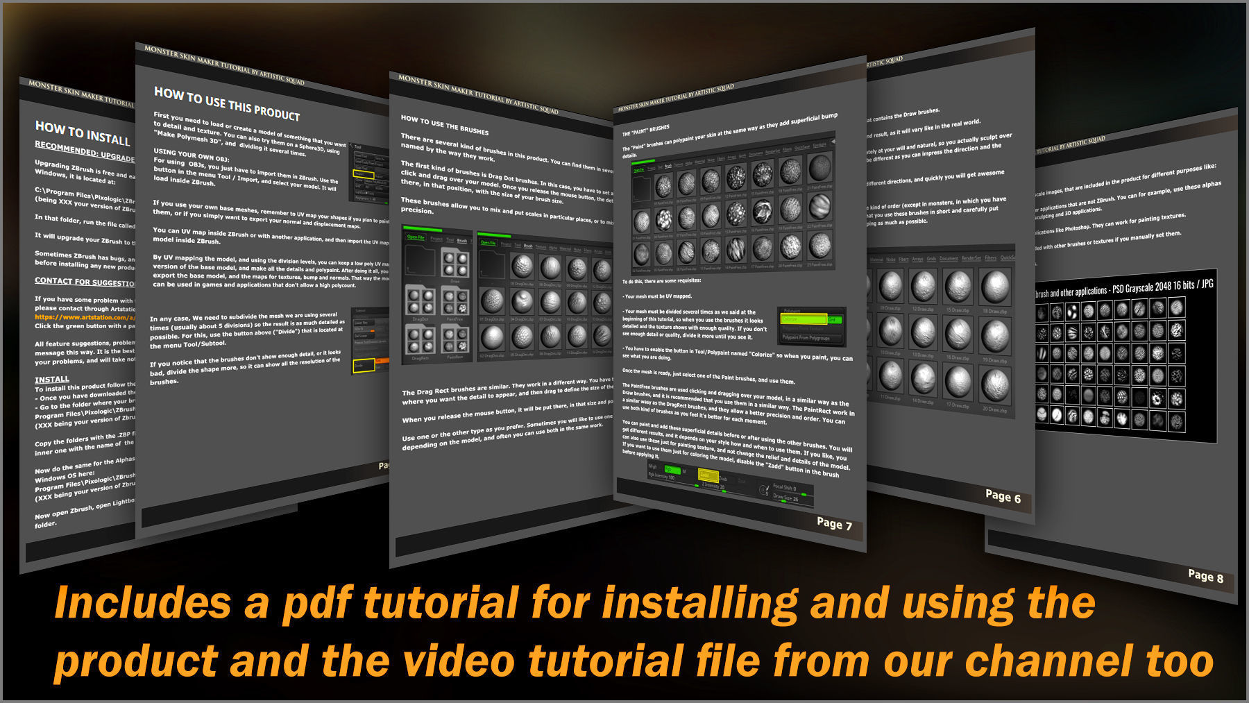 Monster Skin Maker 300 ZBrush Brushes 3D model_14