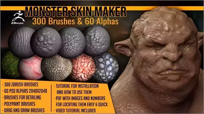 Monster Skin Maker 300 ZBrush Brushes 3D model