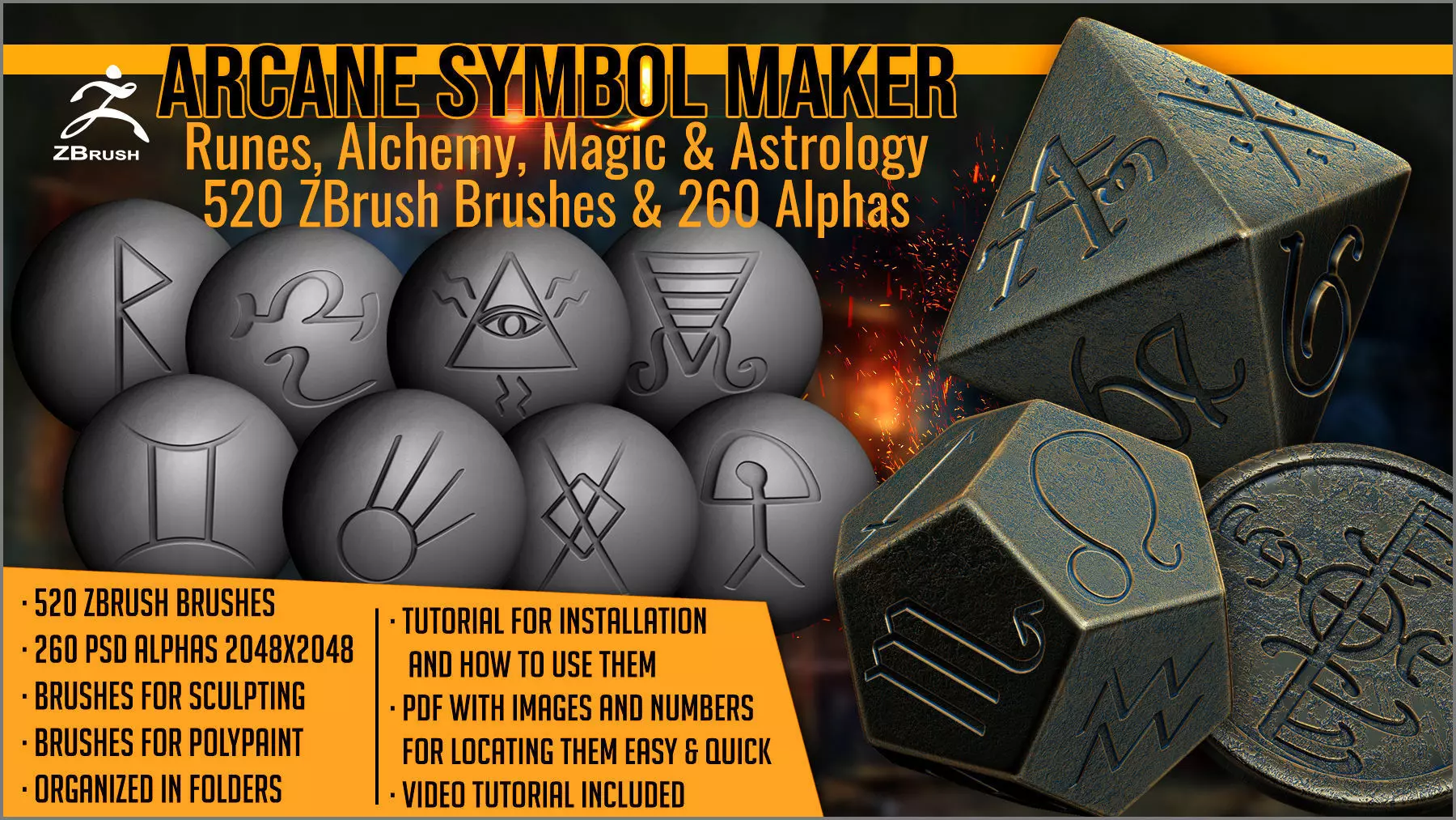 Arcane Symbols Maker 520 ZBrush Brushes Texture_0