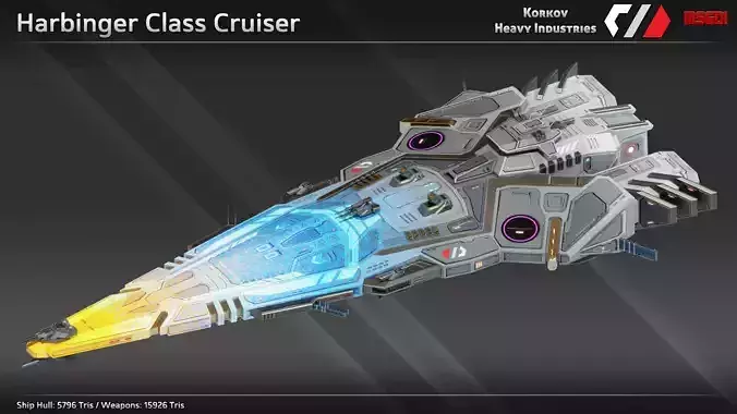 Spaceship Harbinger Class Cruiser Low-poly 3D model