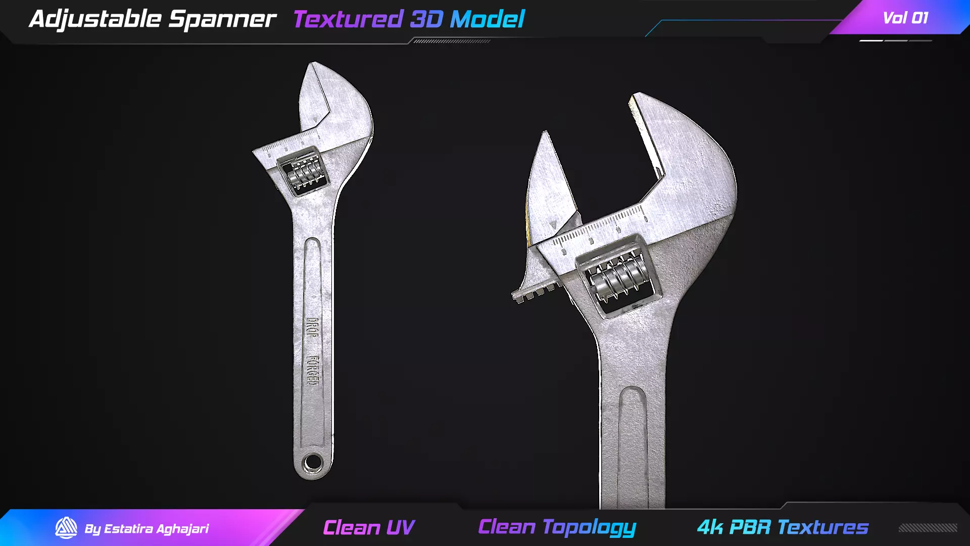 Adjustable Spanner Low-poly 3D model_0