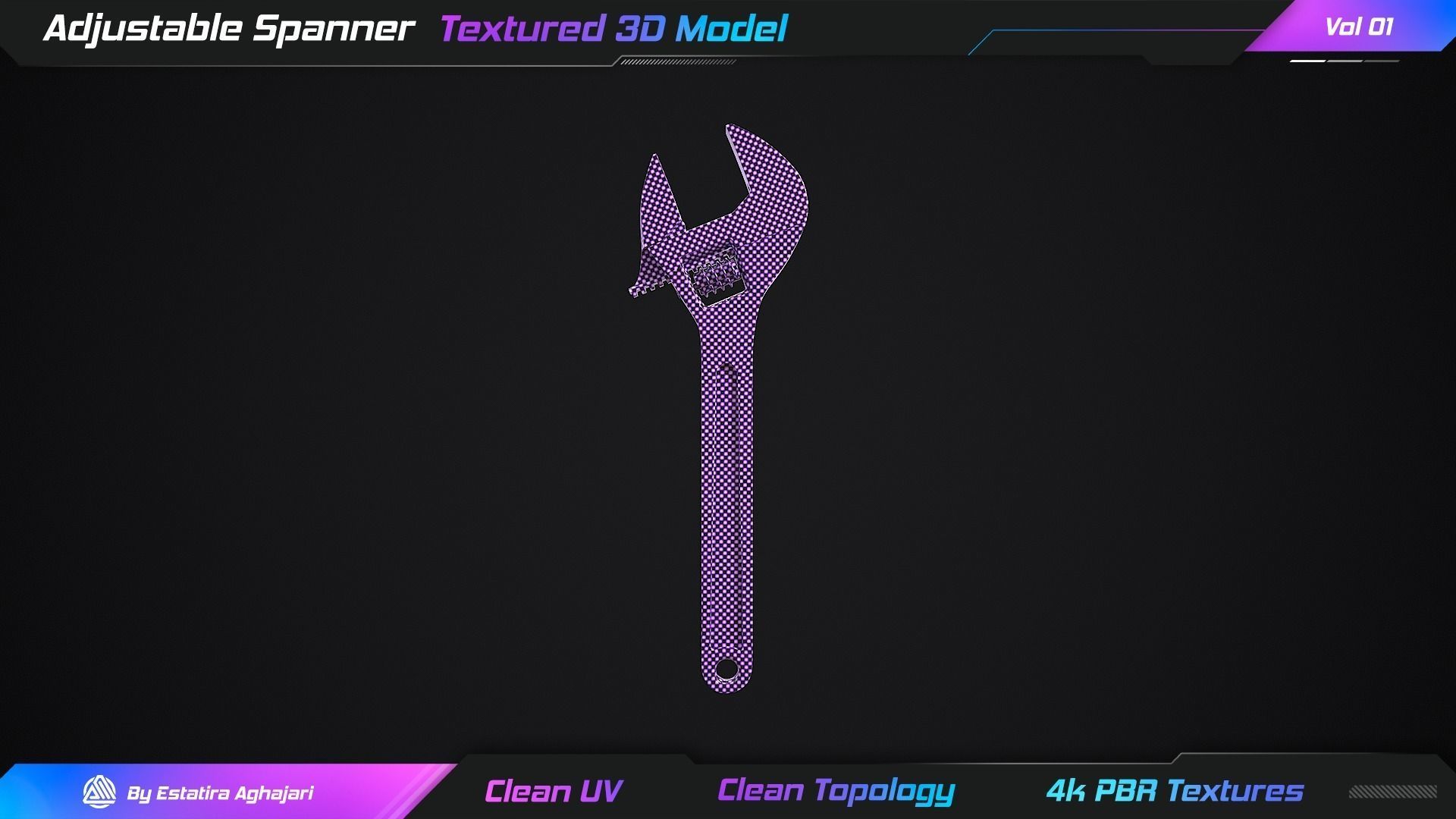 Adjustable Spanner Low-poly 3D model_22