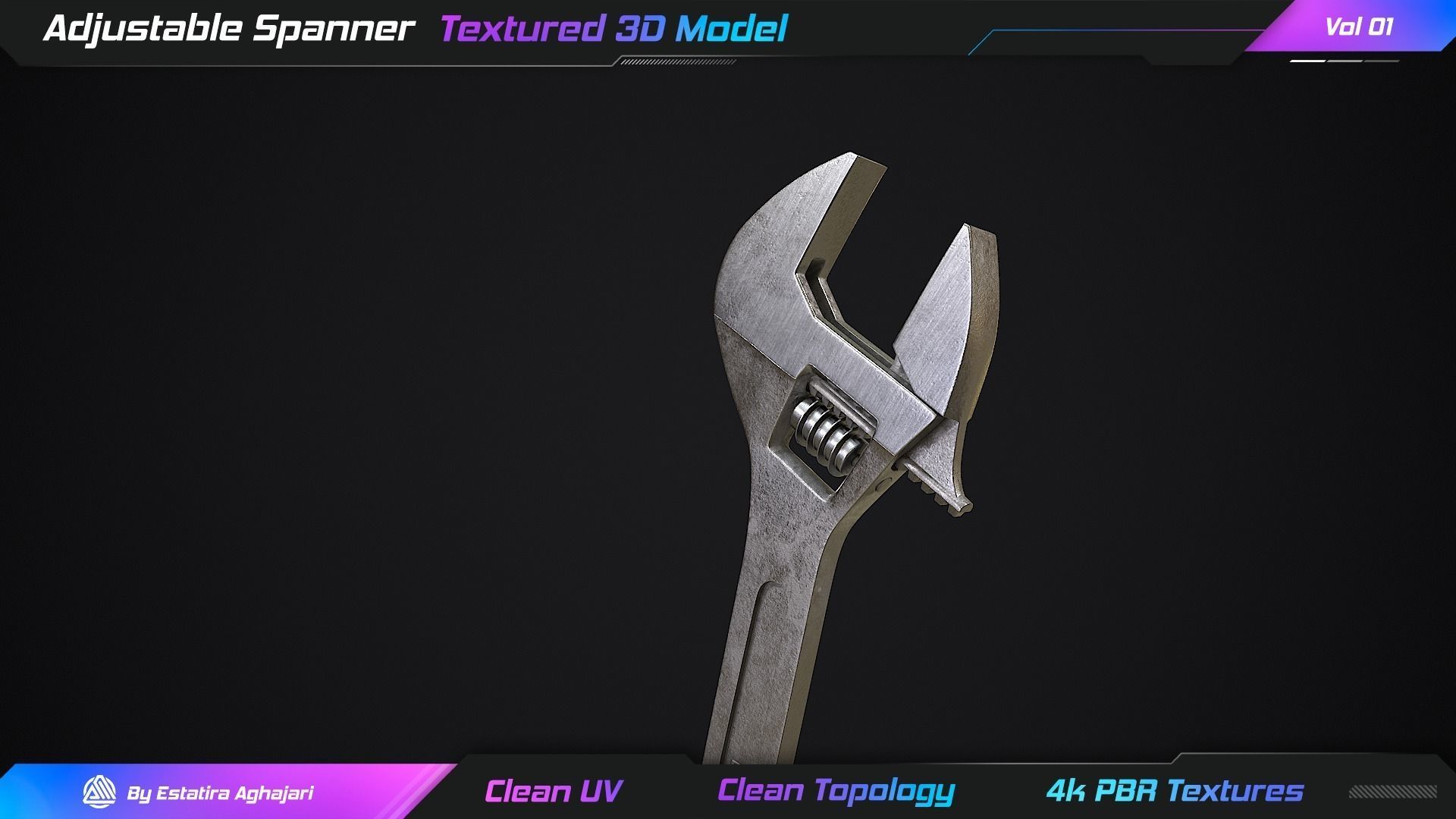 Adjustable Spanner Low-poly 3D model_2