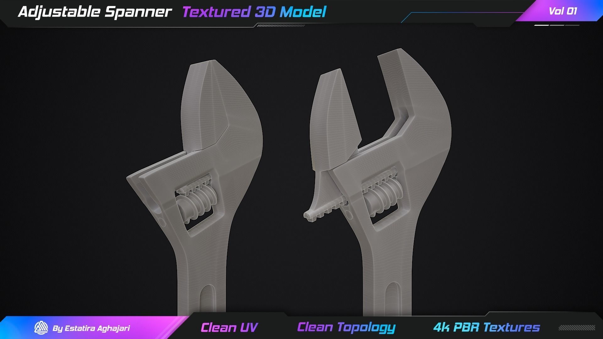 Adjustable Spanner Low-poly 3D model_20