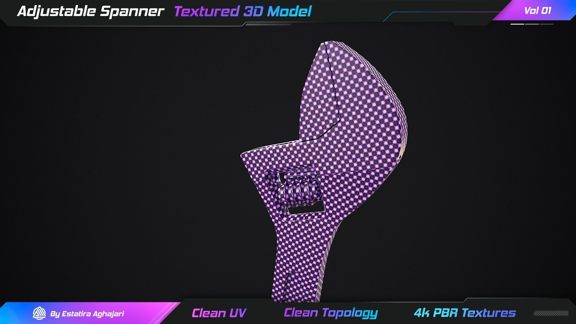 Adjustable Spanner Low-poly 3D model_21