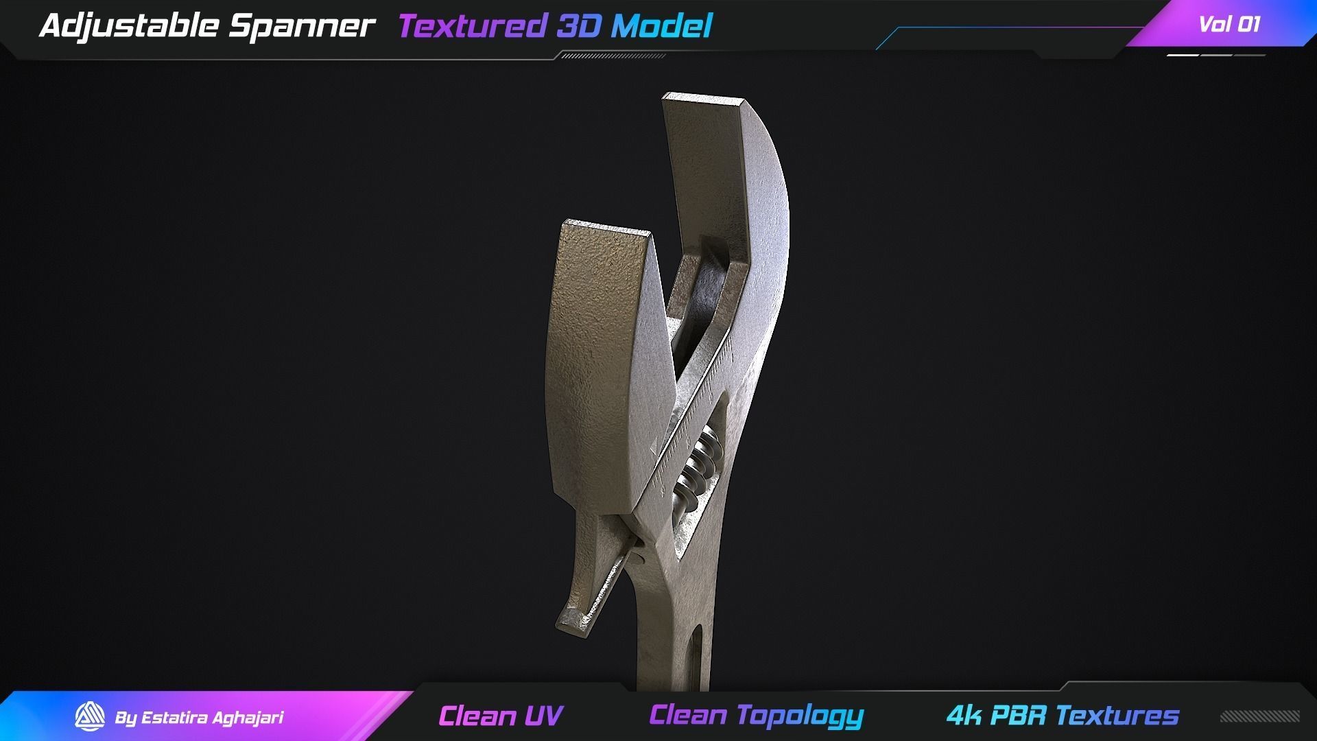 Adjustable Spanner Low-poly 3D model_7