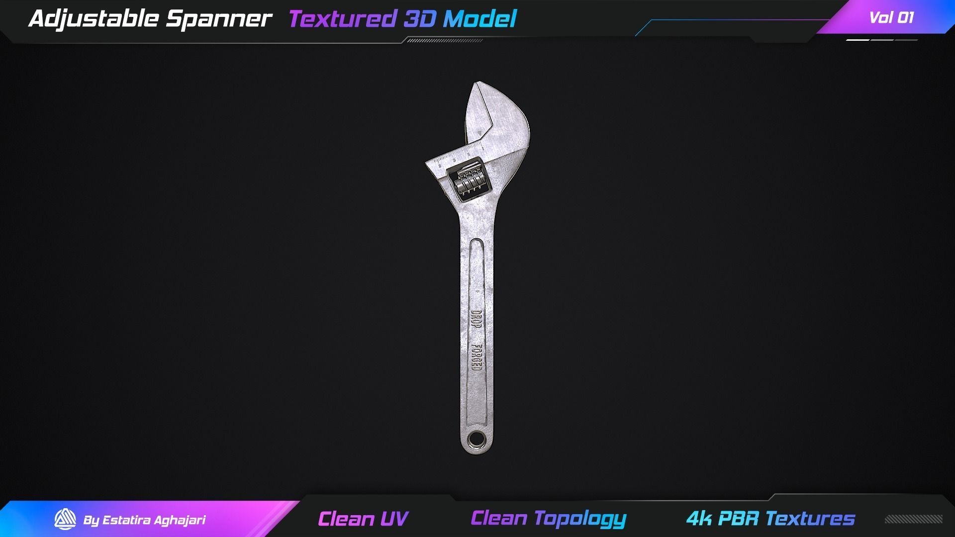 Adjustable Spanner Low-poly 3D model_3
