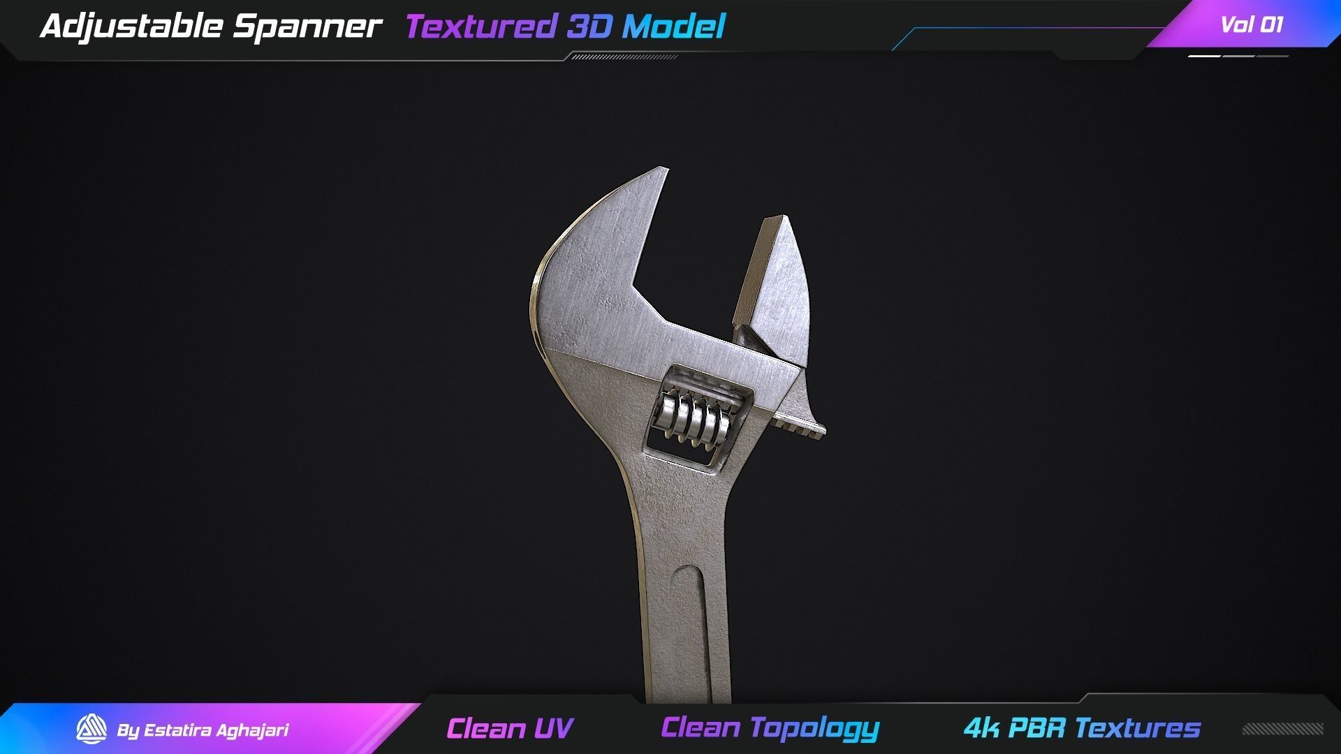 Adjustable Spanner Low-poly 3D model_10