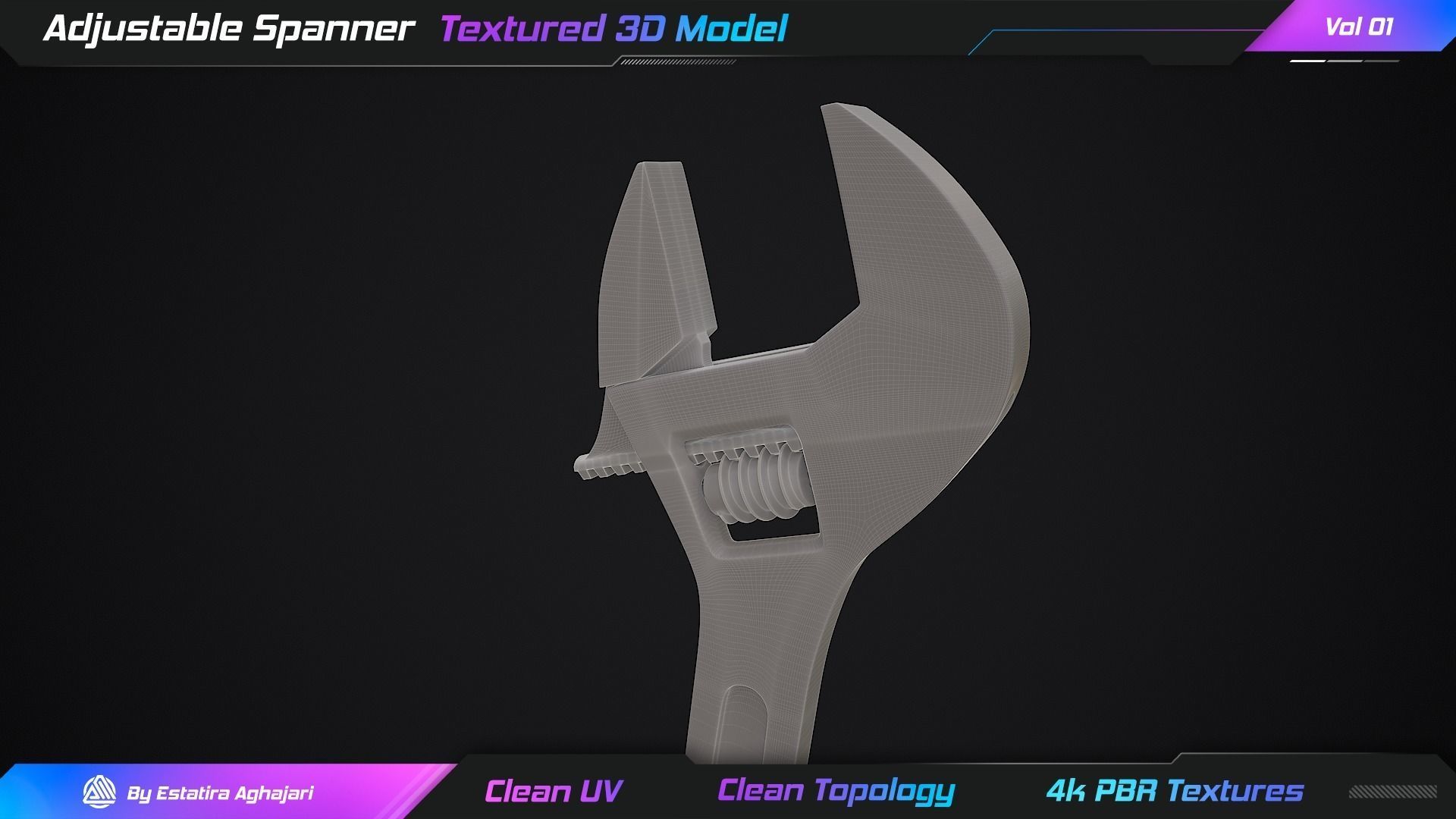 Adjustable Spanner Low-poly 3D model_16