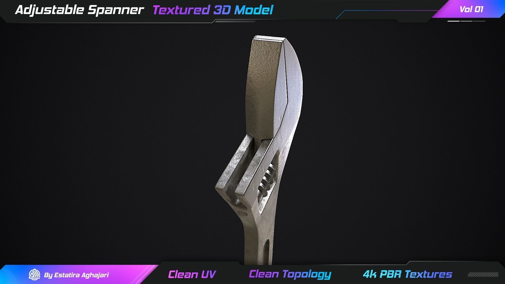 Adjustable Spanner Low-poly 3D model_8