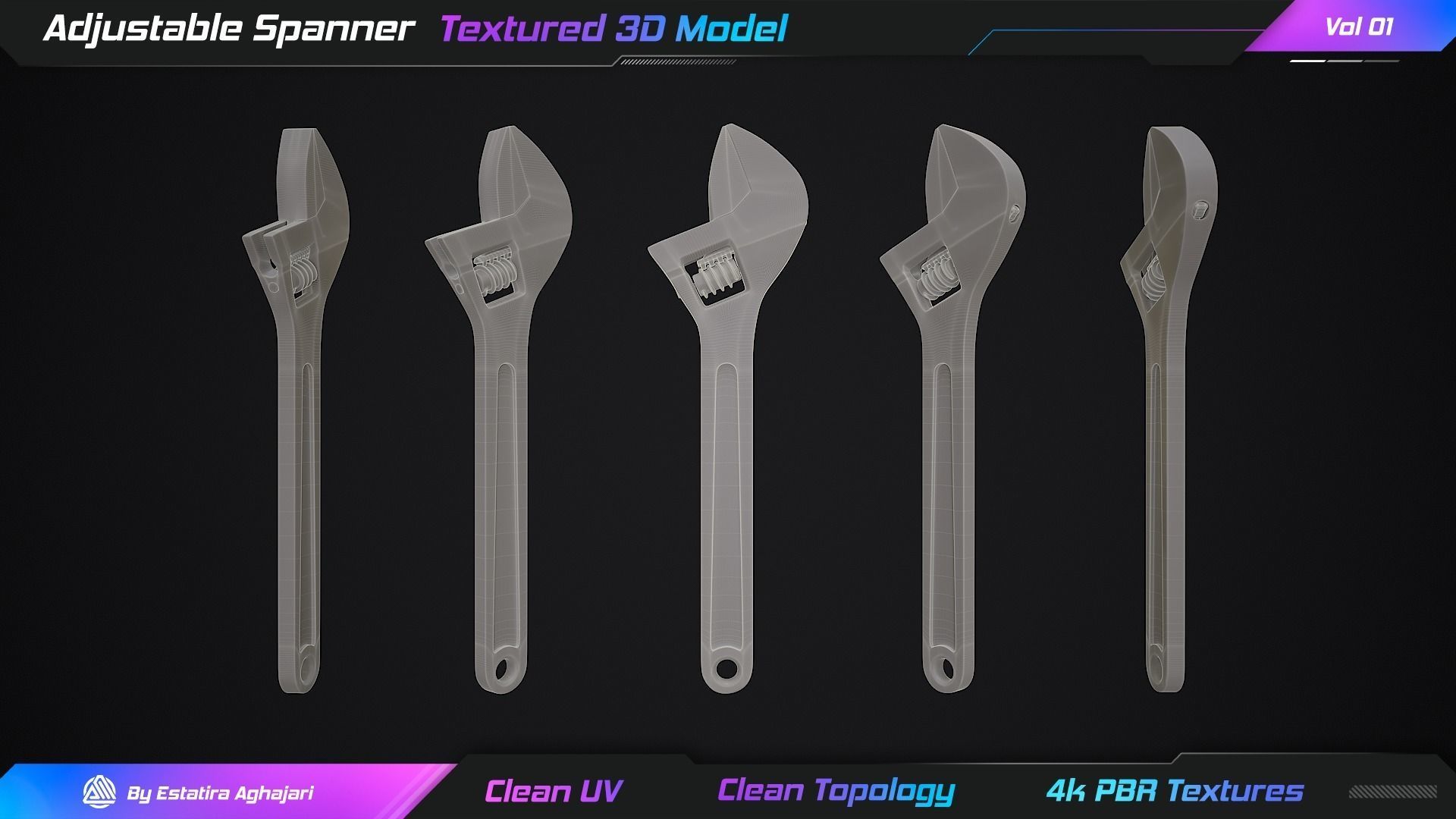 Adjustable Spanner Low-poly 3D model_17